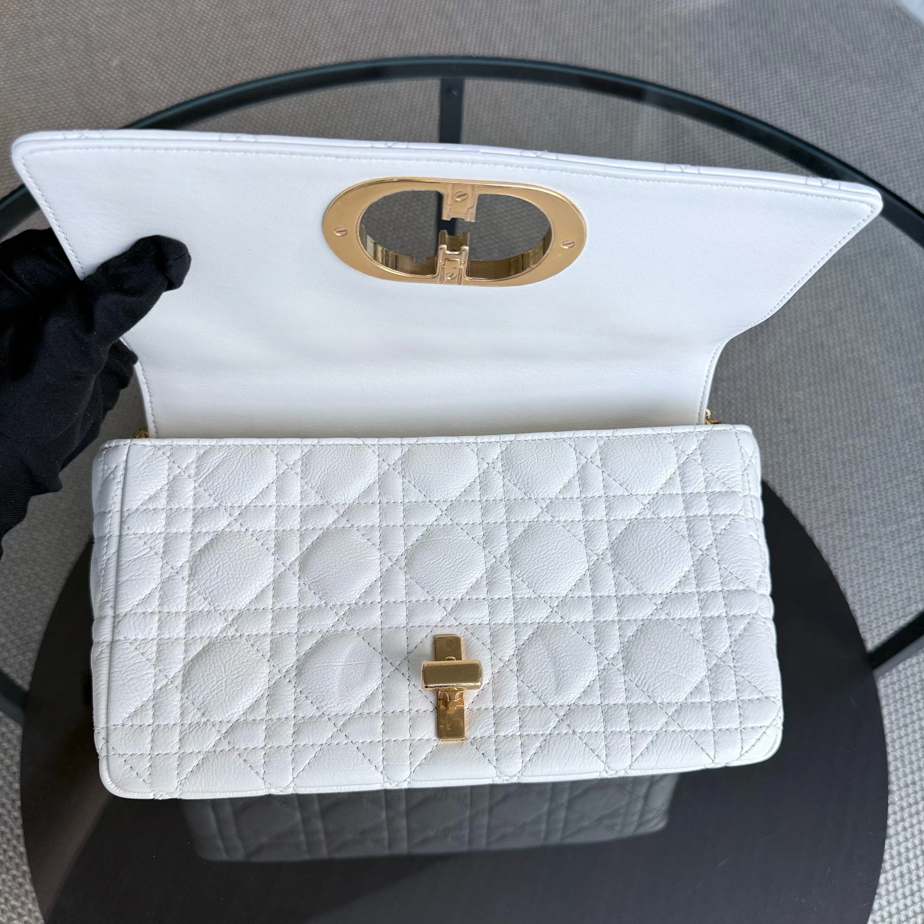 Dior Caro Medium - Cannage Grained Calfskin White Gold Hardware
