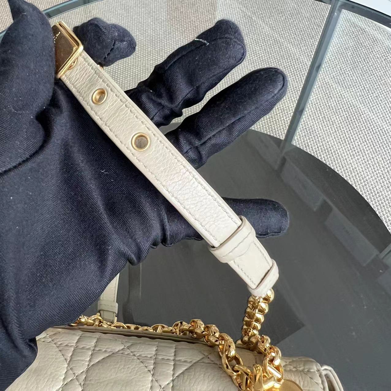 Dior Caro Small - Cannage Grained Calfskin Beige Golden Hardware