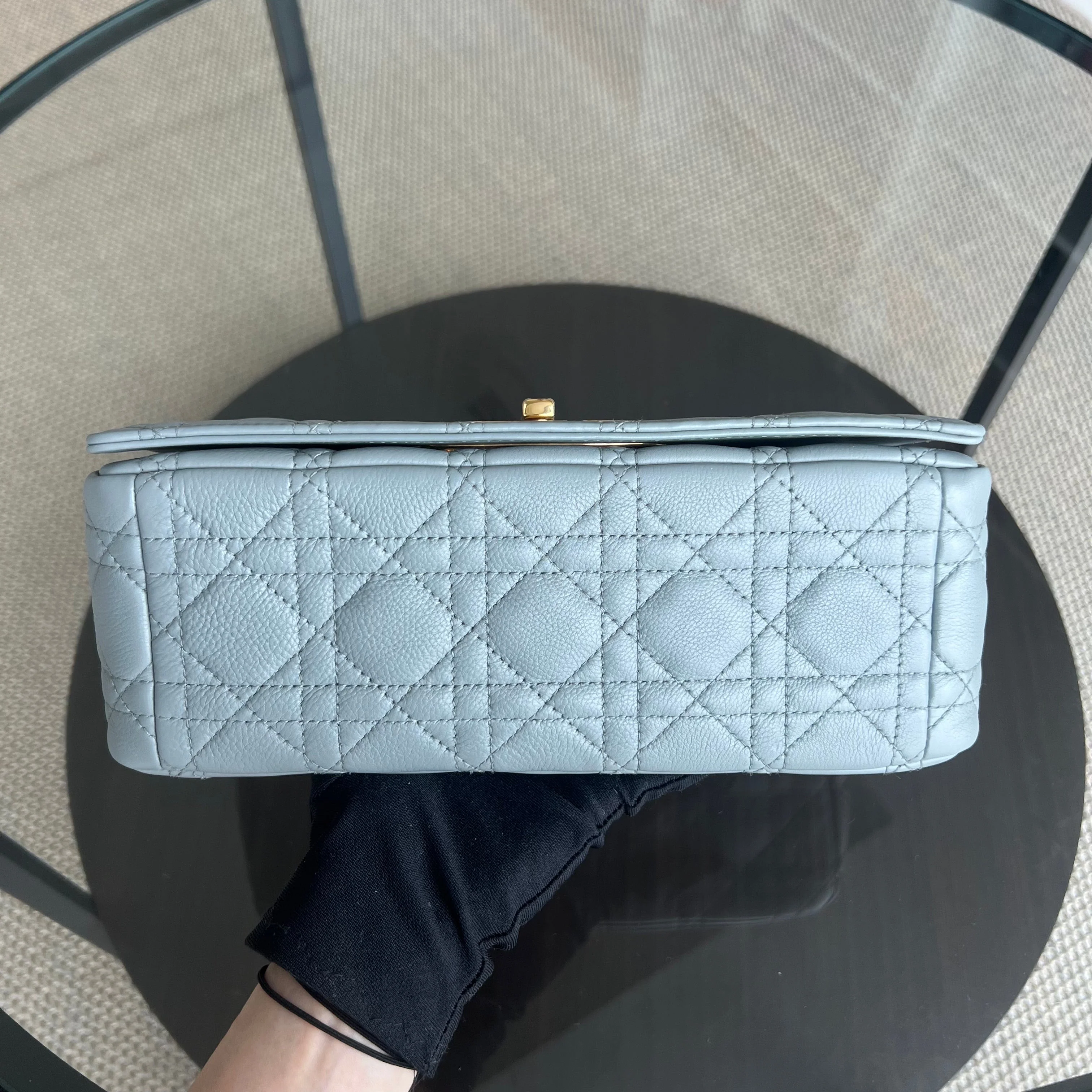 Dior Caro Medium - Cannage Calfskin Grey Gray Gold Hardware