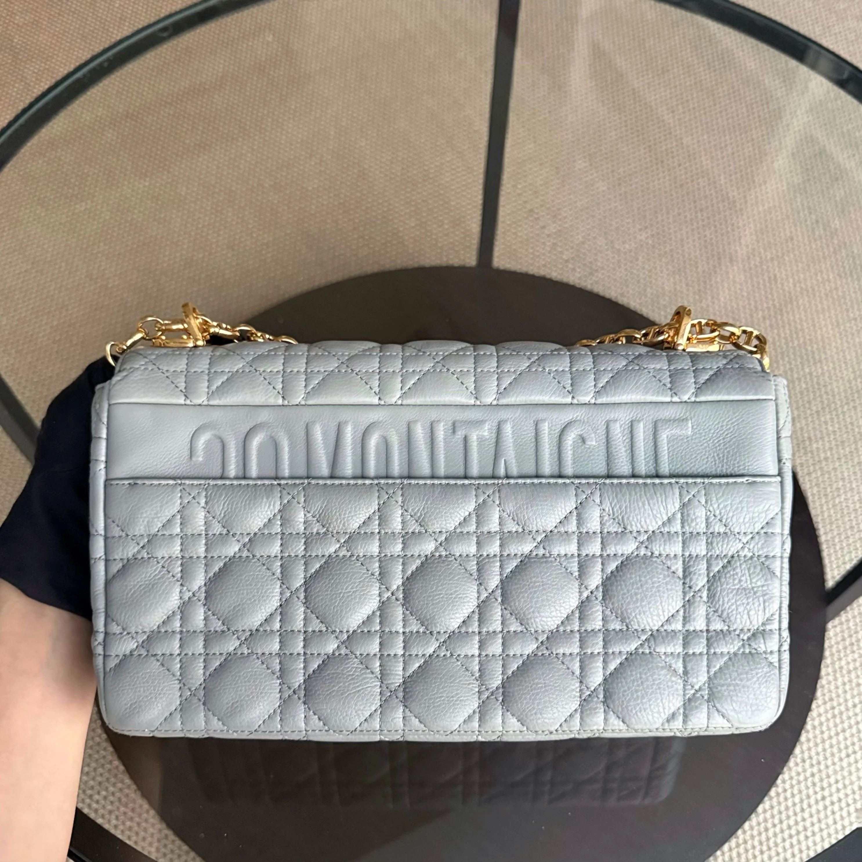 Dior Caro Large - Cannage Calfskin Grey Gray Gold Hardware