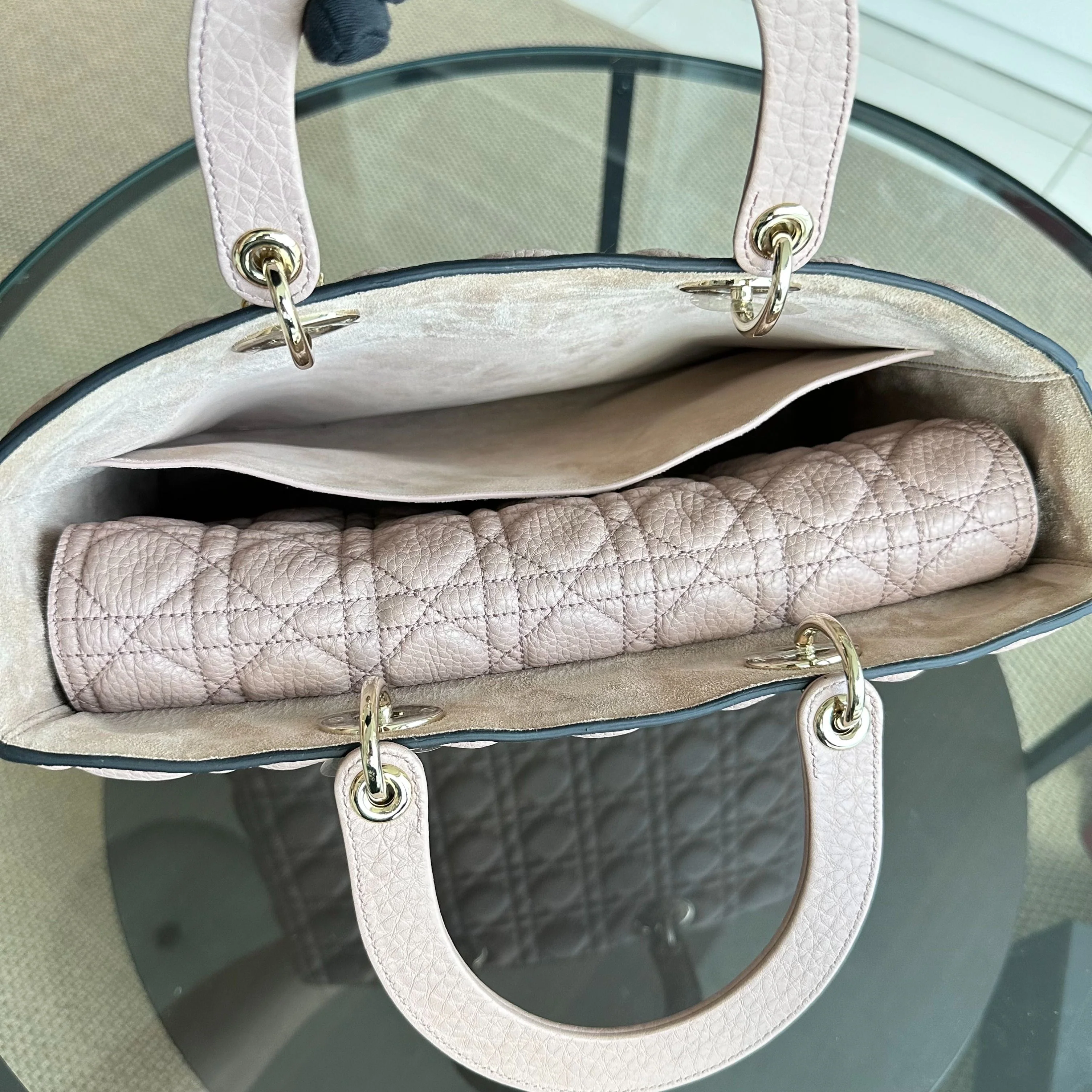 *Flap, Grained Calfskin* Dior Lady Large Grained Calfskin Nude Pink Blush LGHW - Best Luxury Designers