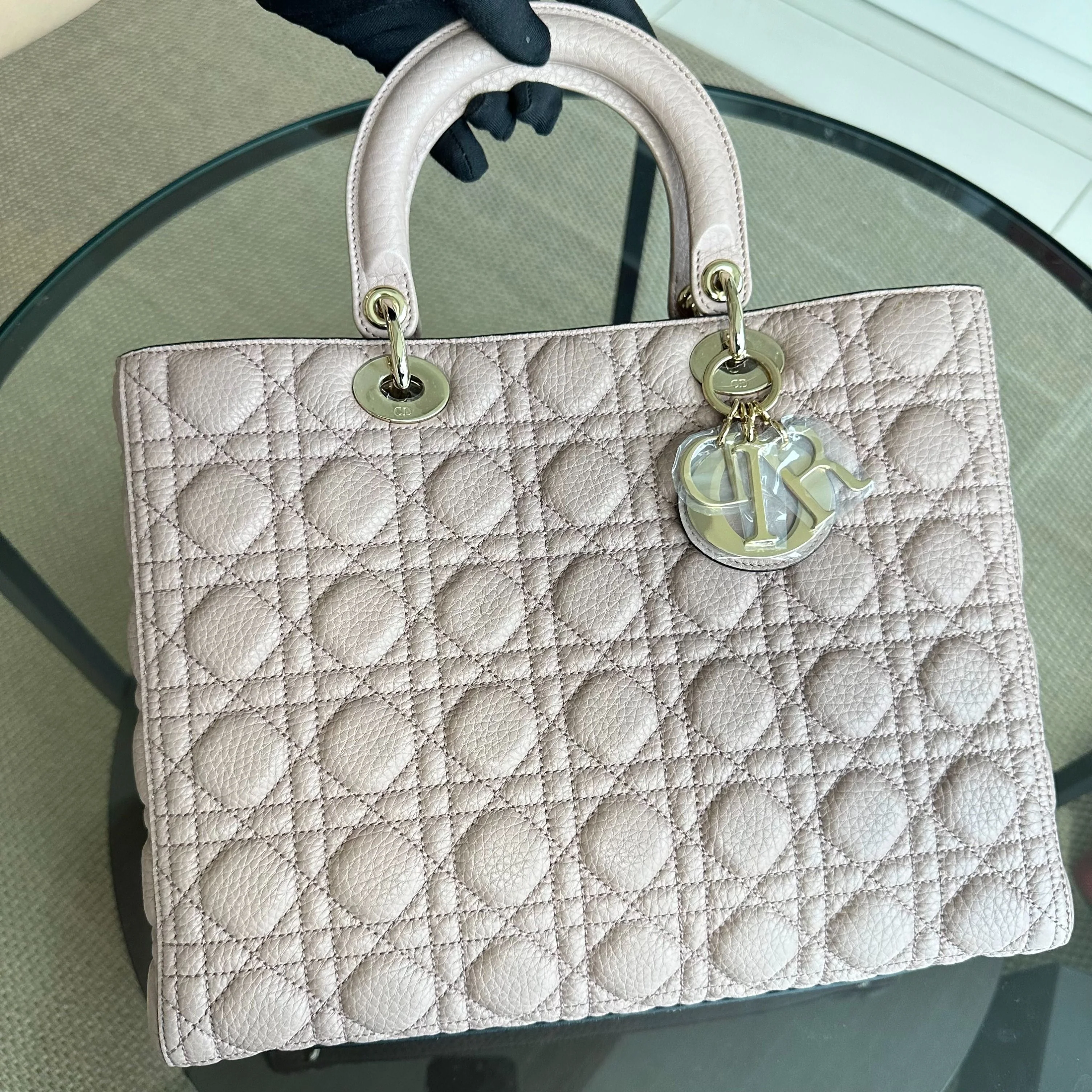 *Flap, Grained Calfskin* Dior Lady Large Grained Calfskin Nude Pink Blush LGHW - Best Luxury Designers