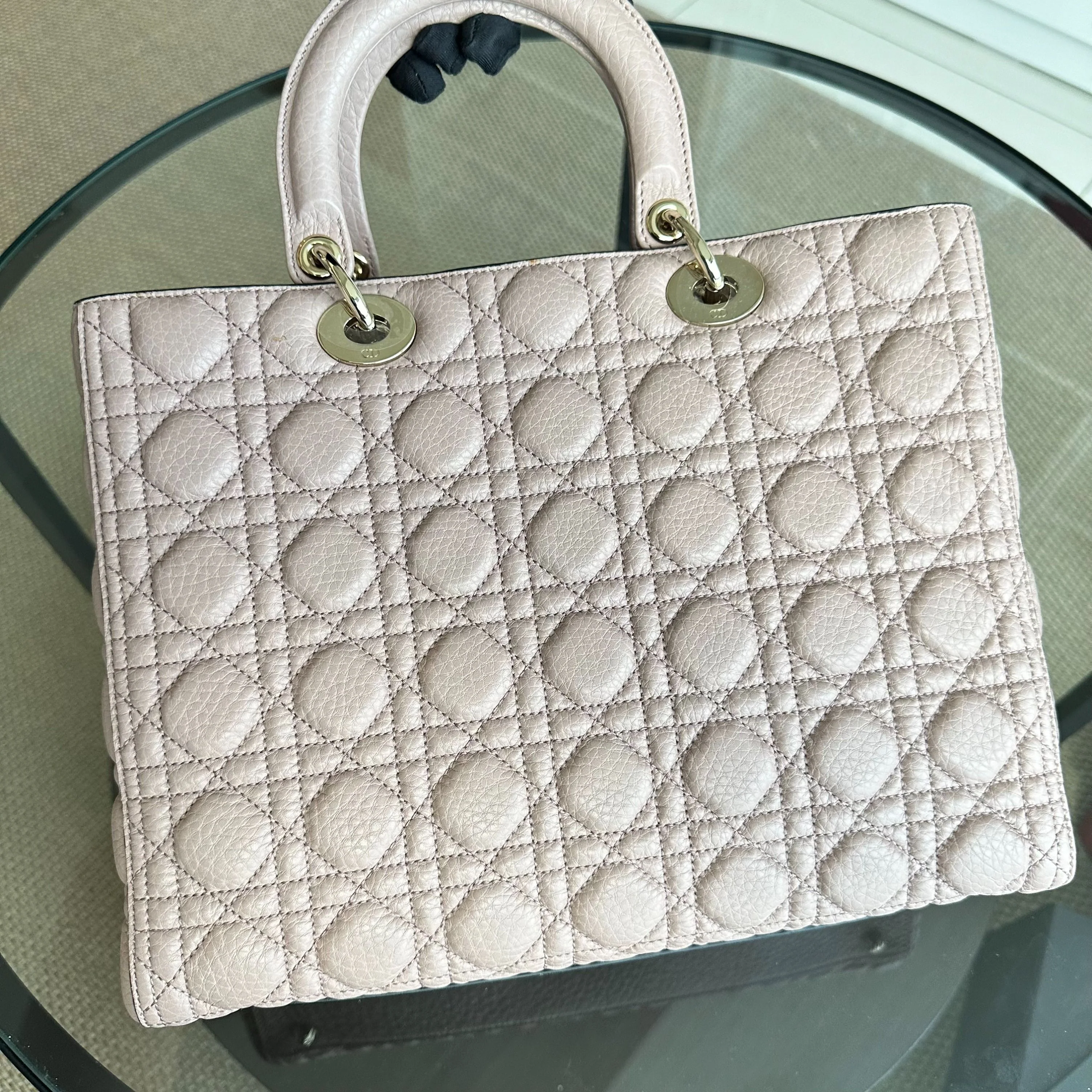 *Flap, Grained Calfskin* Dior Lady Large Grained Calfskin Nude Pink Blush LGHW - Best Luxury Designers