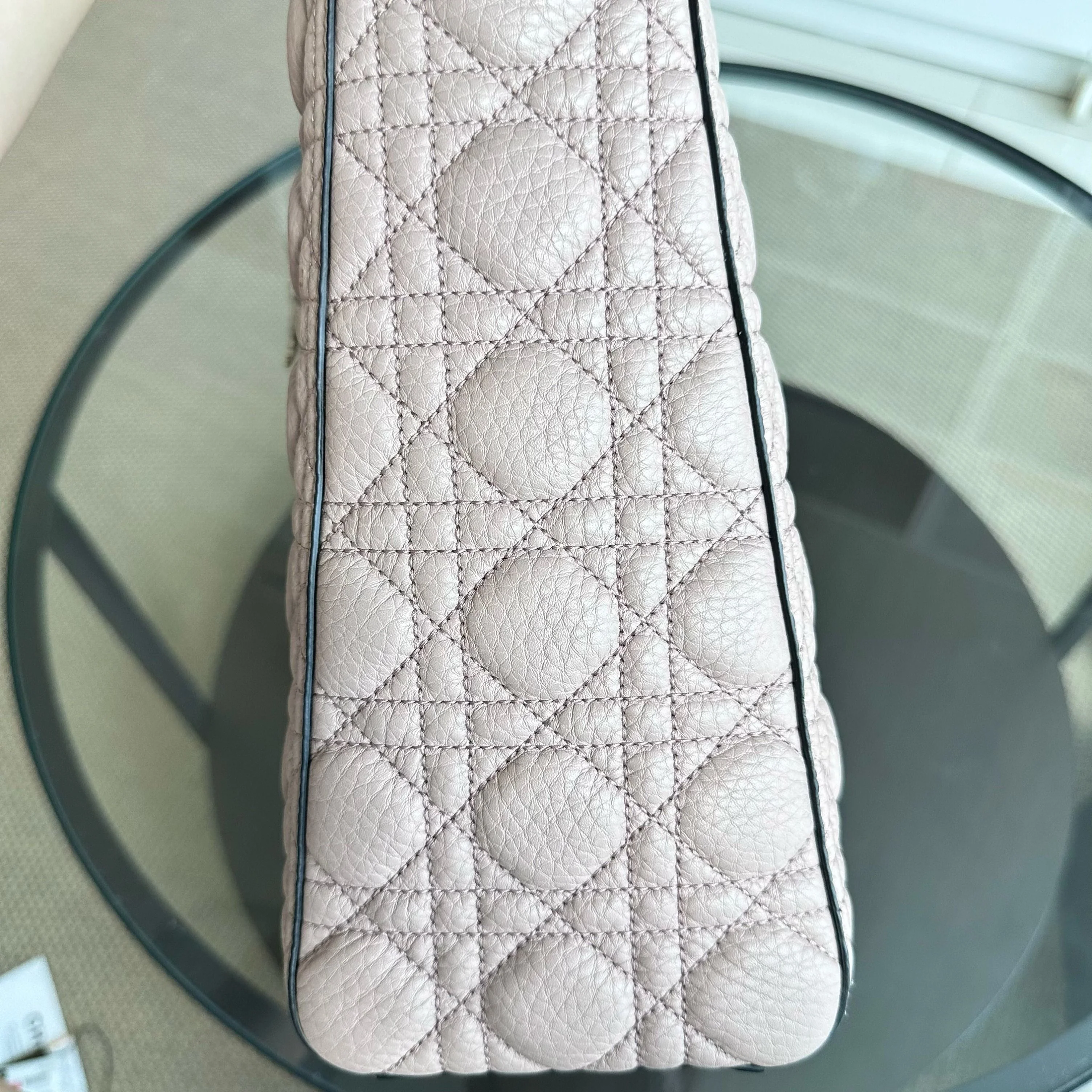 *Flap, Grained Calfskin* Dior Lady Large Grained Calfskin Nude Pink Blush LGHW - Best Luxury Designers