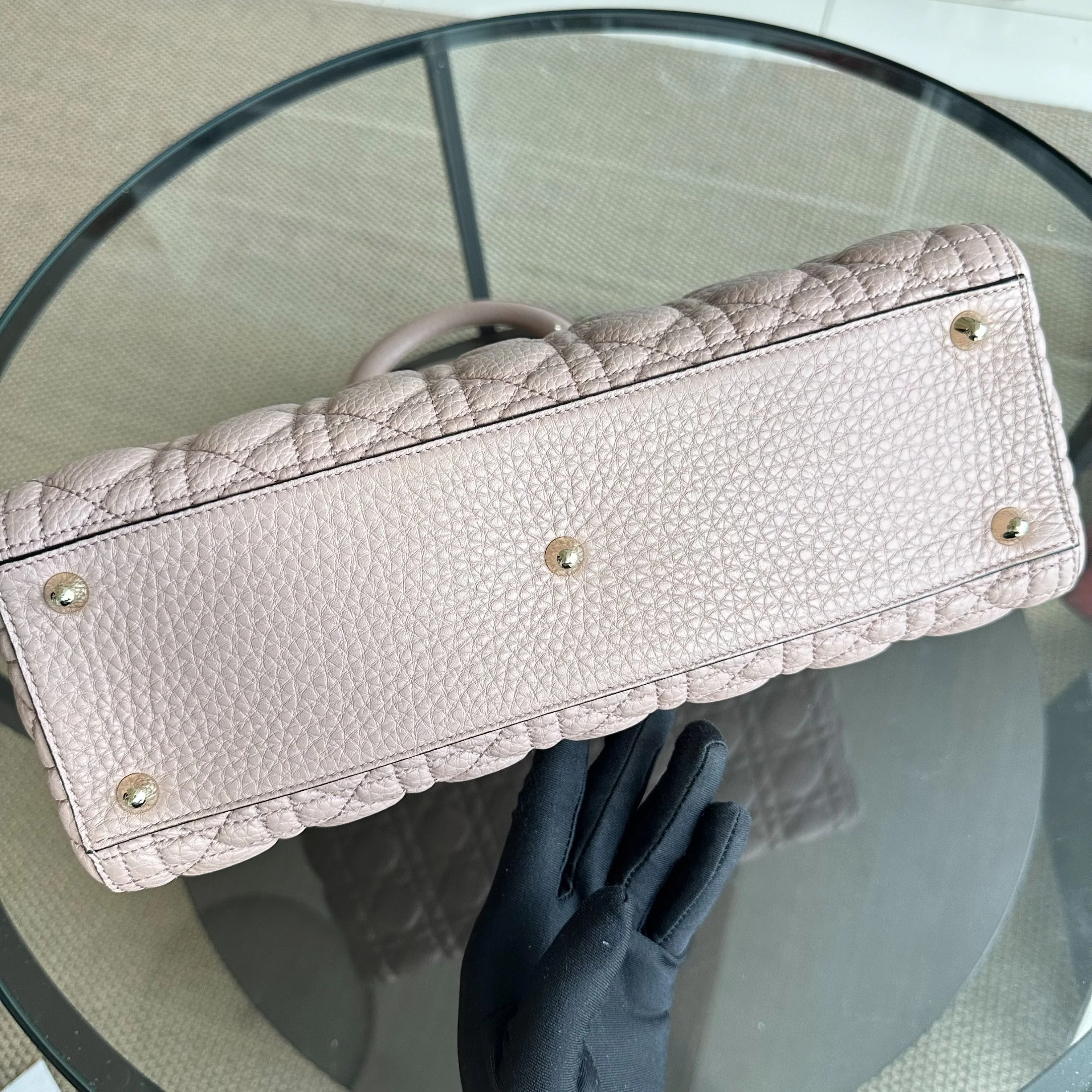 *Flap, Grained Calfskin* Dior Lady Large Grained Calfskin Nude Pink Blush LGHW - Best Luxury Designers