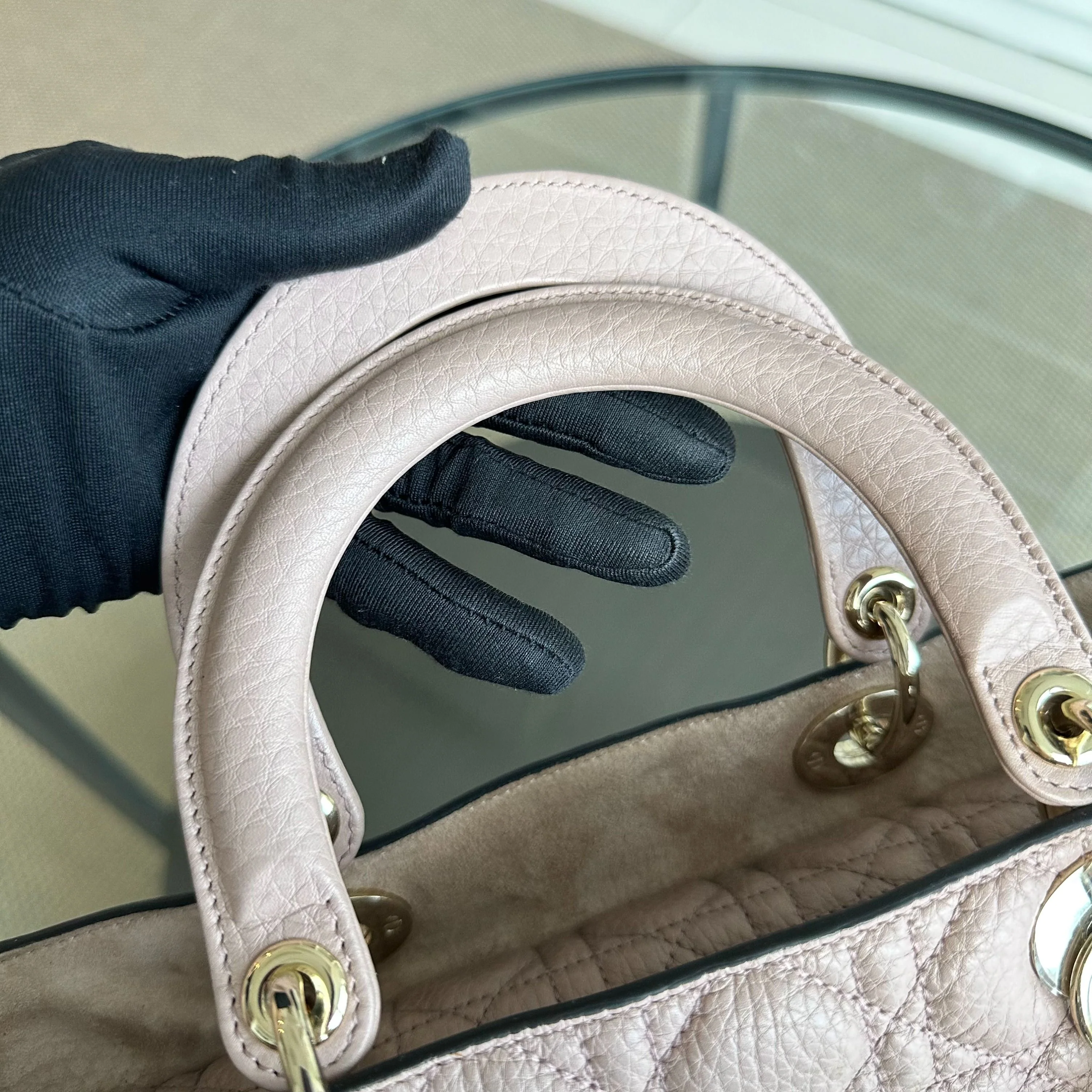 *Flap, Grained Calfskin* Dior Lady Large Grained Calfskin Nude Pink Blush LGHW - Best Luxury Designers