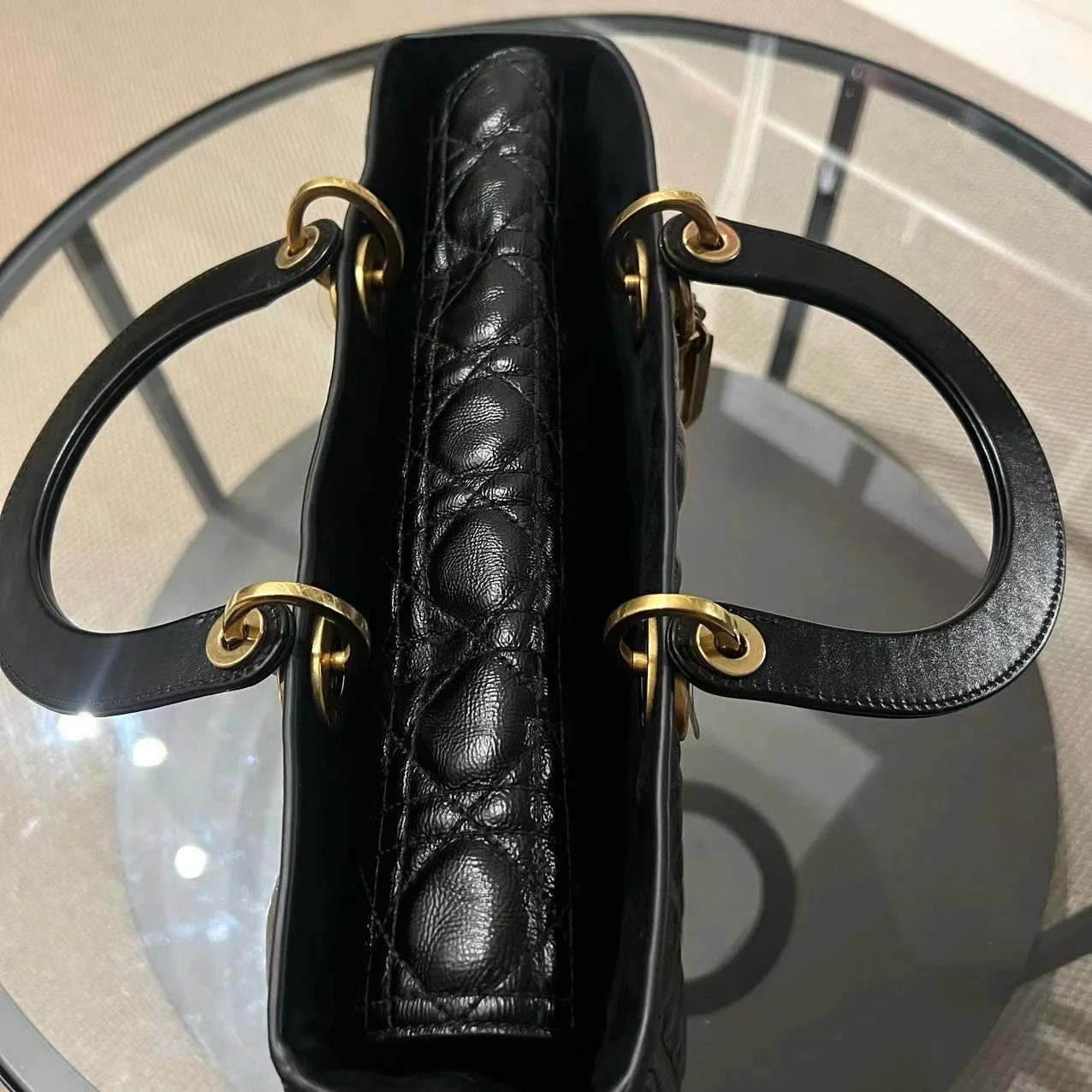 *Flap Version* Dior Lady Large Glazed Calfskin Black Golden Hardware With Strap - Best Luxury Designers