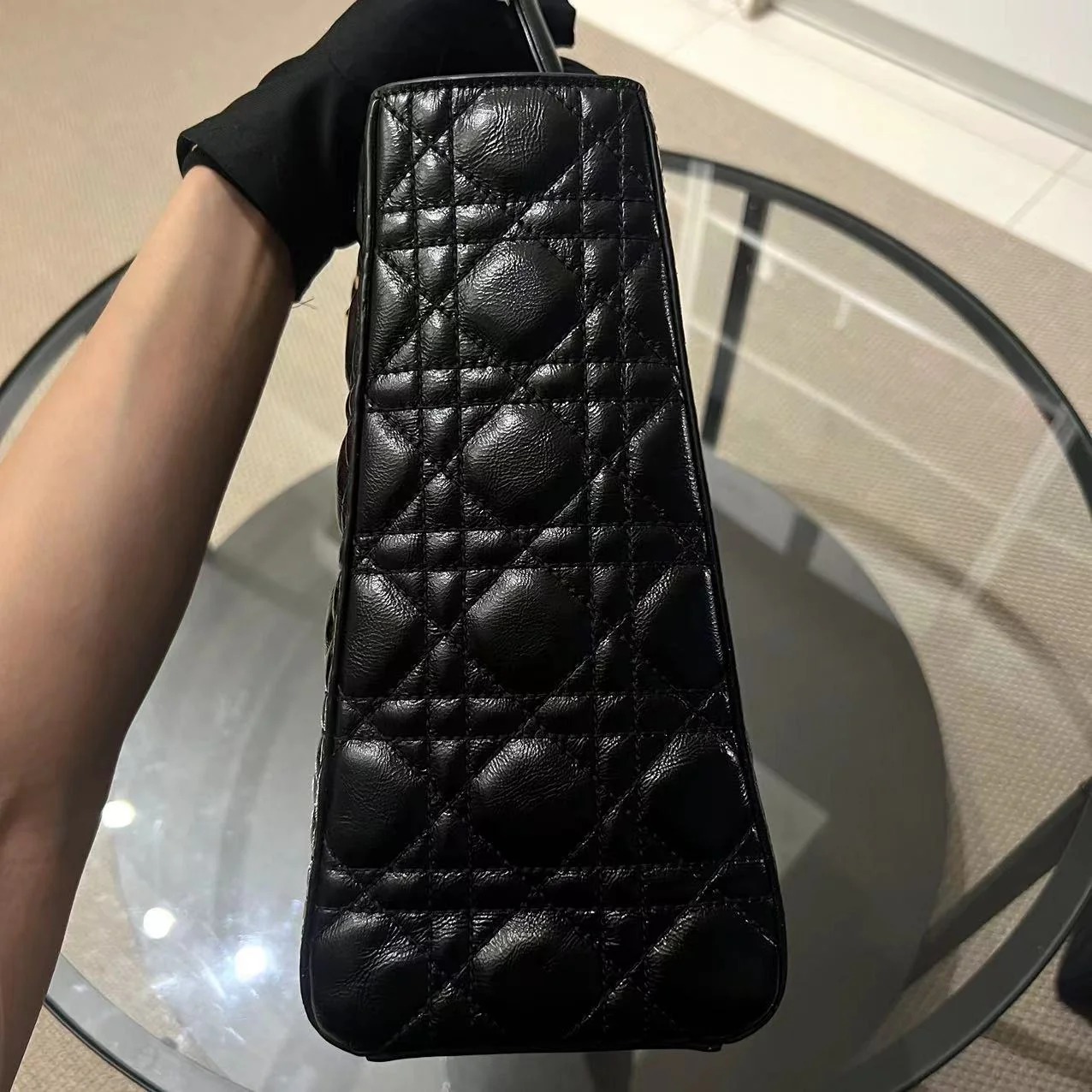 *Flap Version* Dior Lady Large Glazed Calfskin Black Golden Hardware With Strap - Best Luxury Designers