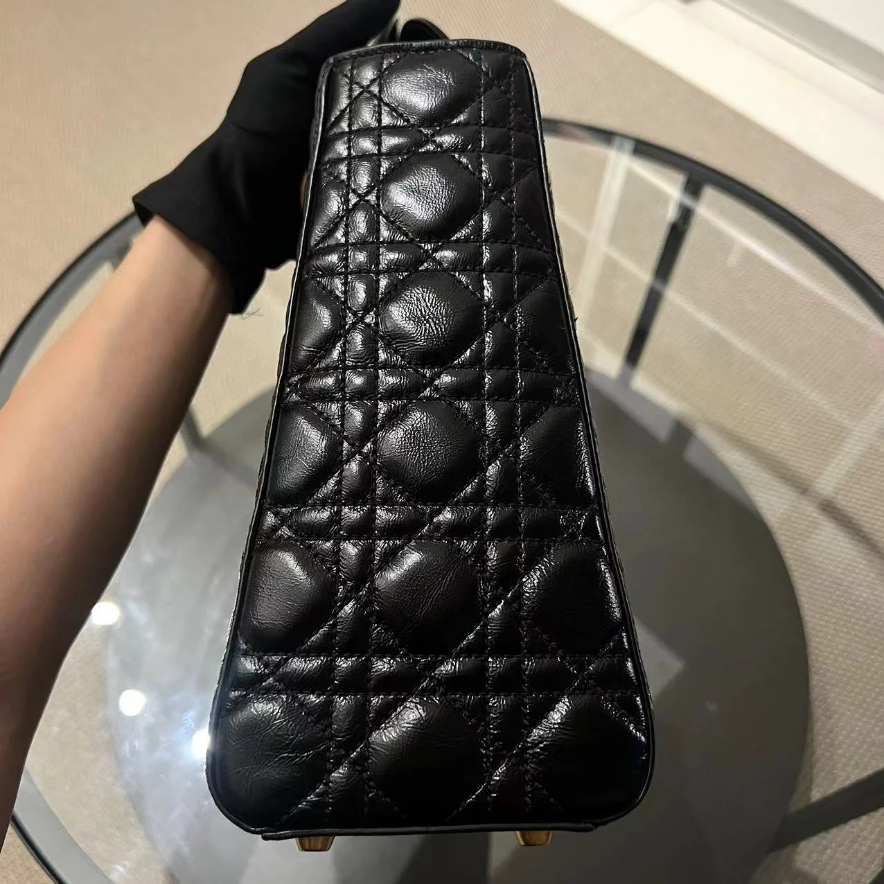 *Flap Version* Dior Lady Large Glazed Calfskin Black Golden Hardware With Strap - Best Luxury Designers