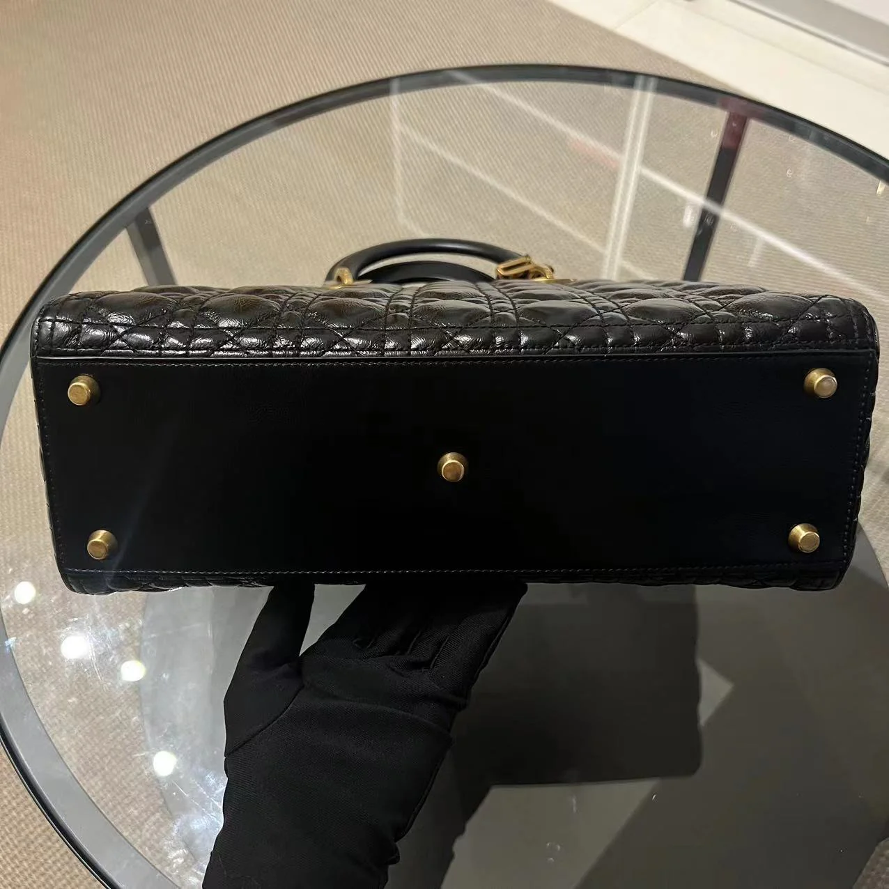 *Flap Version* Dior Lady Large Glazed Calfskin Black Golden Hardware With Strap - Best Luxury Designers