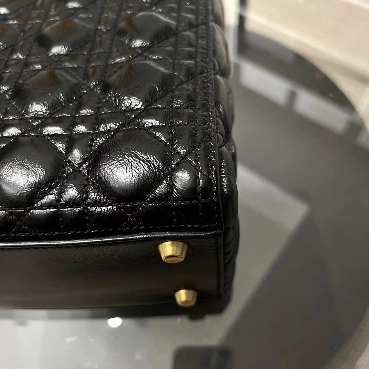 *Flap Version* Dior Lady Large Glazed Calfskin Black Golden Hardware With Strap - Best Luxury Designers