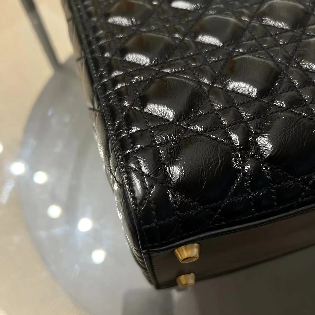 *Flap Version* Dior Lady Large Glazed Calfskin Black Golden Hardware With Strap - Best Luxury Designers