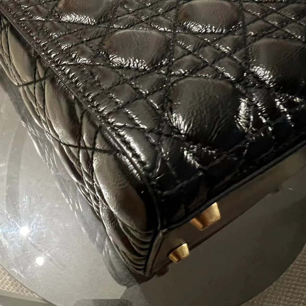 *Flap Version* Dior Lady Large Glazed Calfskin Black Golden Hardware With Strap - Best Luxury Designers