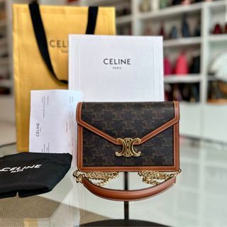*Full Set* Celine Triomphe Envelope WOC Wallet On Chain Coated Canvas - Best Luxury Designers