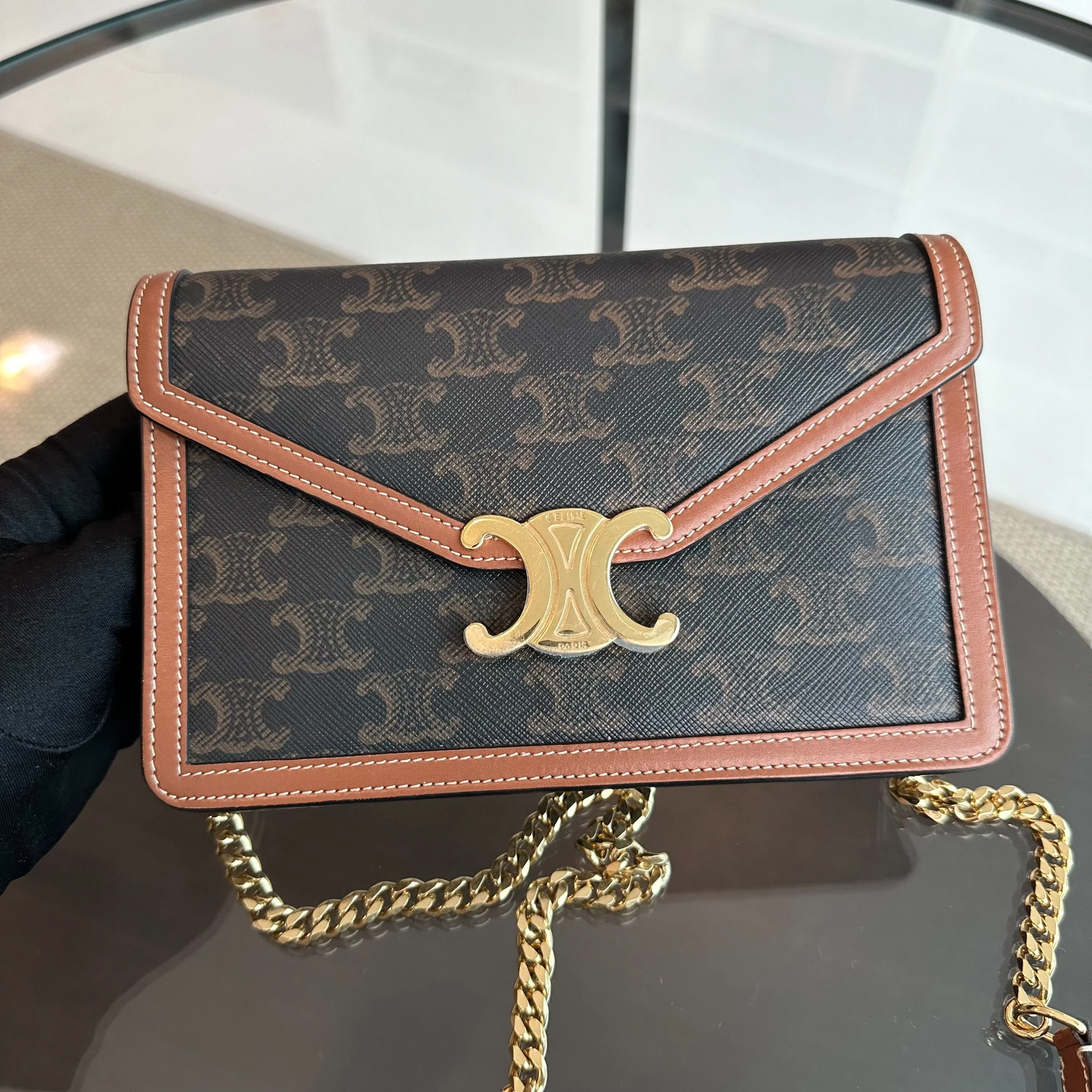 *Full Set* Celine Triomphe Envelope WOC Wallet On Chain Coated Canvas - Best Luxury Designers