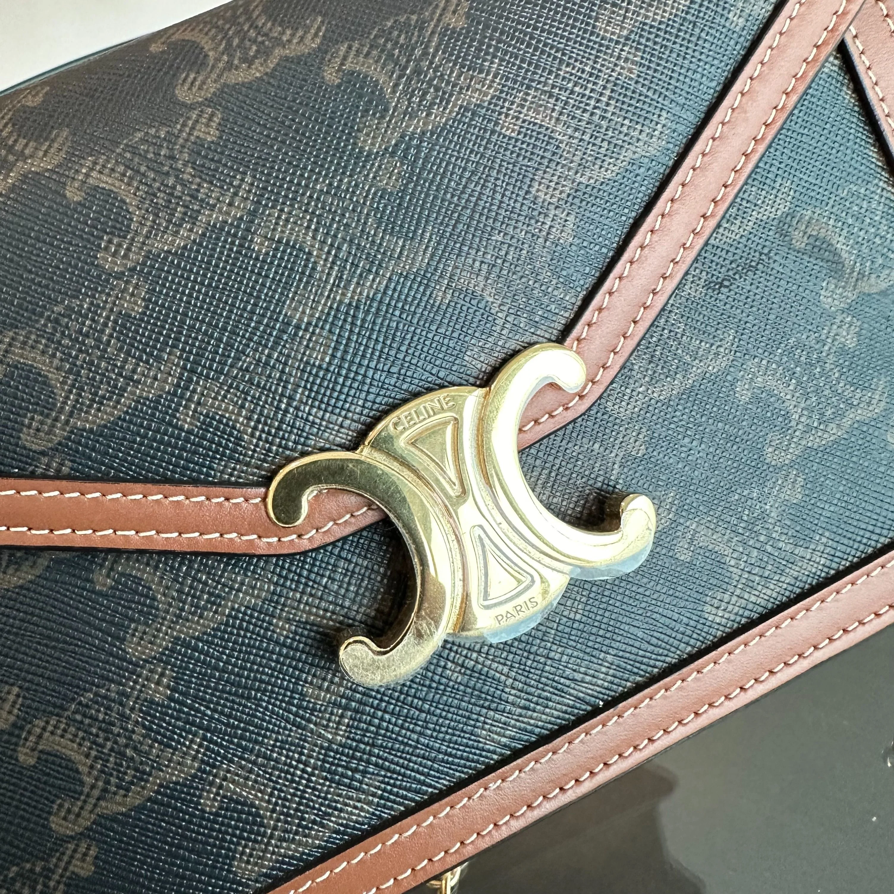 *Full Set* Celine Triomphe Envelope WOC Wallet On Chain Coated Canvas - Best Luxury Designers