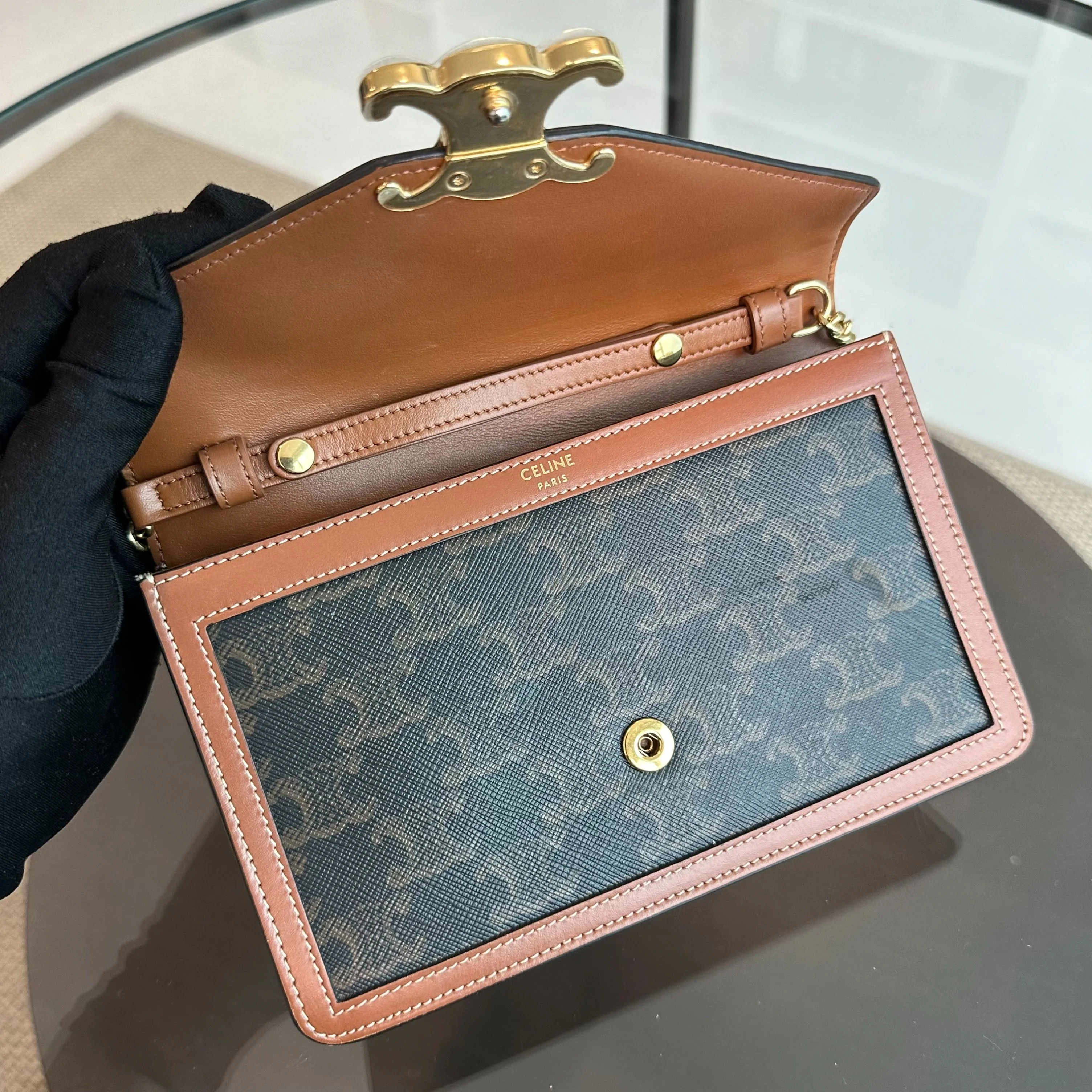 *Full Set* Celine Triomphe Envelope WOC Wallet On Chain Coated Canvas - Best Luxury Designers