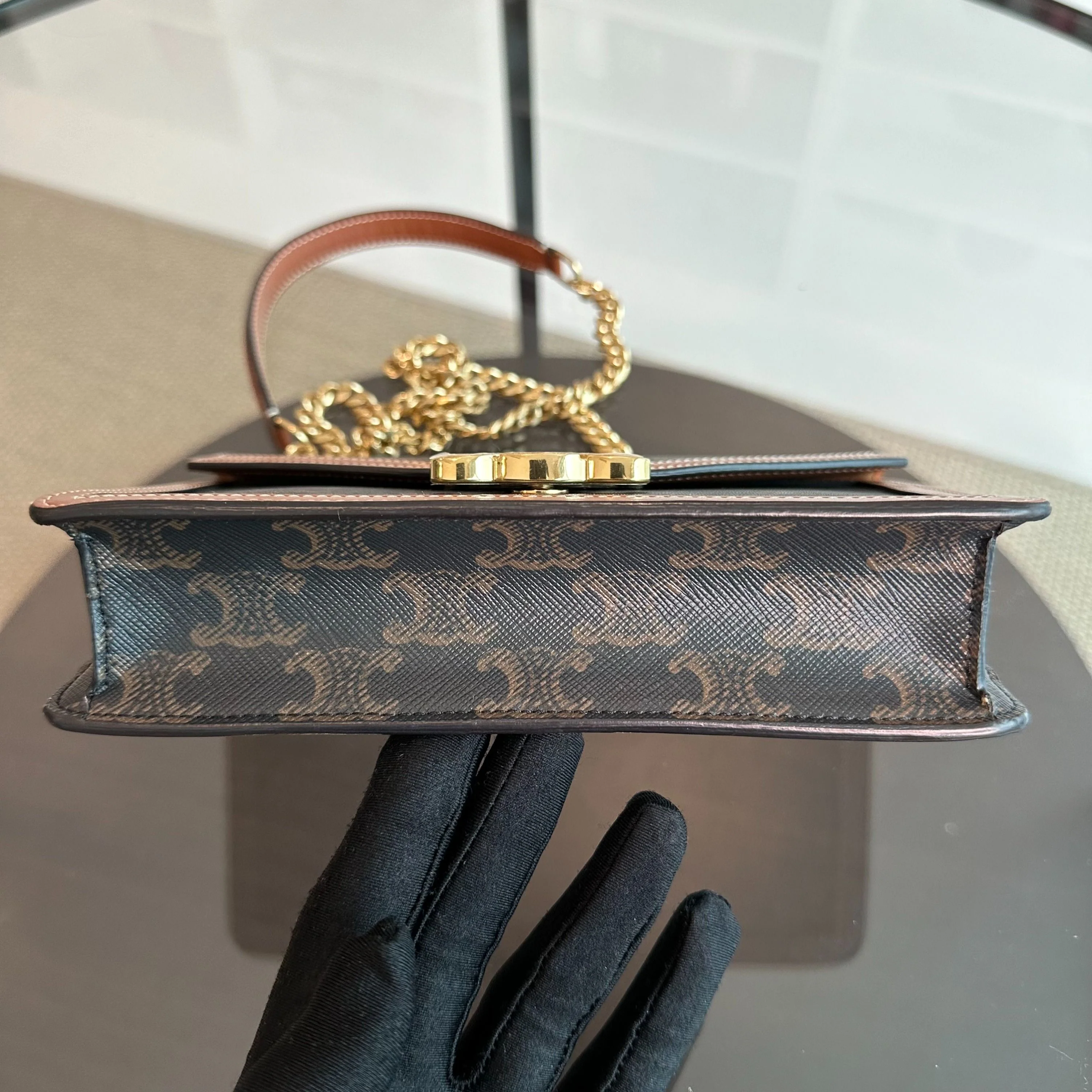 *Full Set* Celine Triomphe Envelope WOC Wallet On Chain Coated Canvas - Best Luxury Designers