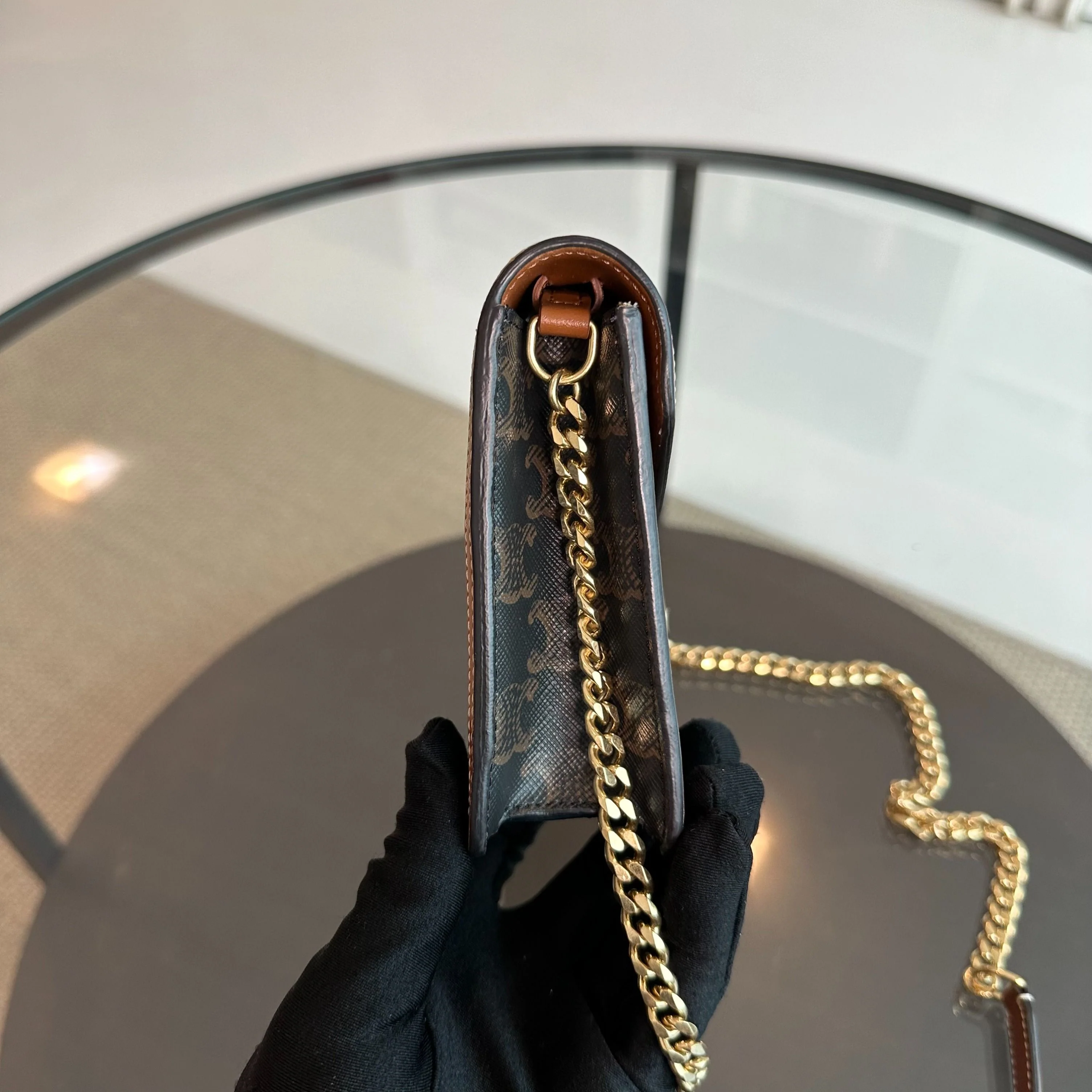 *Full Set* Celine Triomphe Envelope WOC Wallet On Chain Coated Canvas - Best Luxury Designers