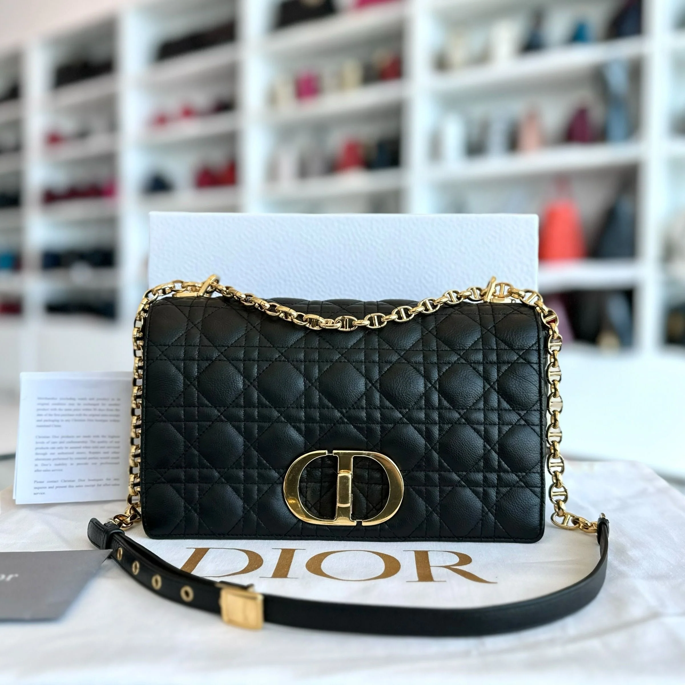 *Full Set, Receipt, 2022* Dior Caro Large Cannage Calfskin Black GHW - Best Luxury Designers