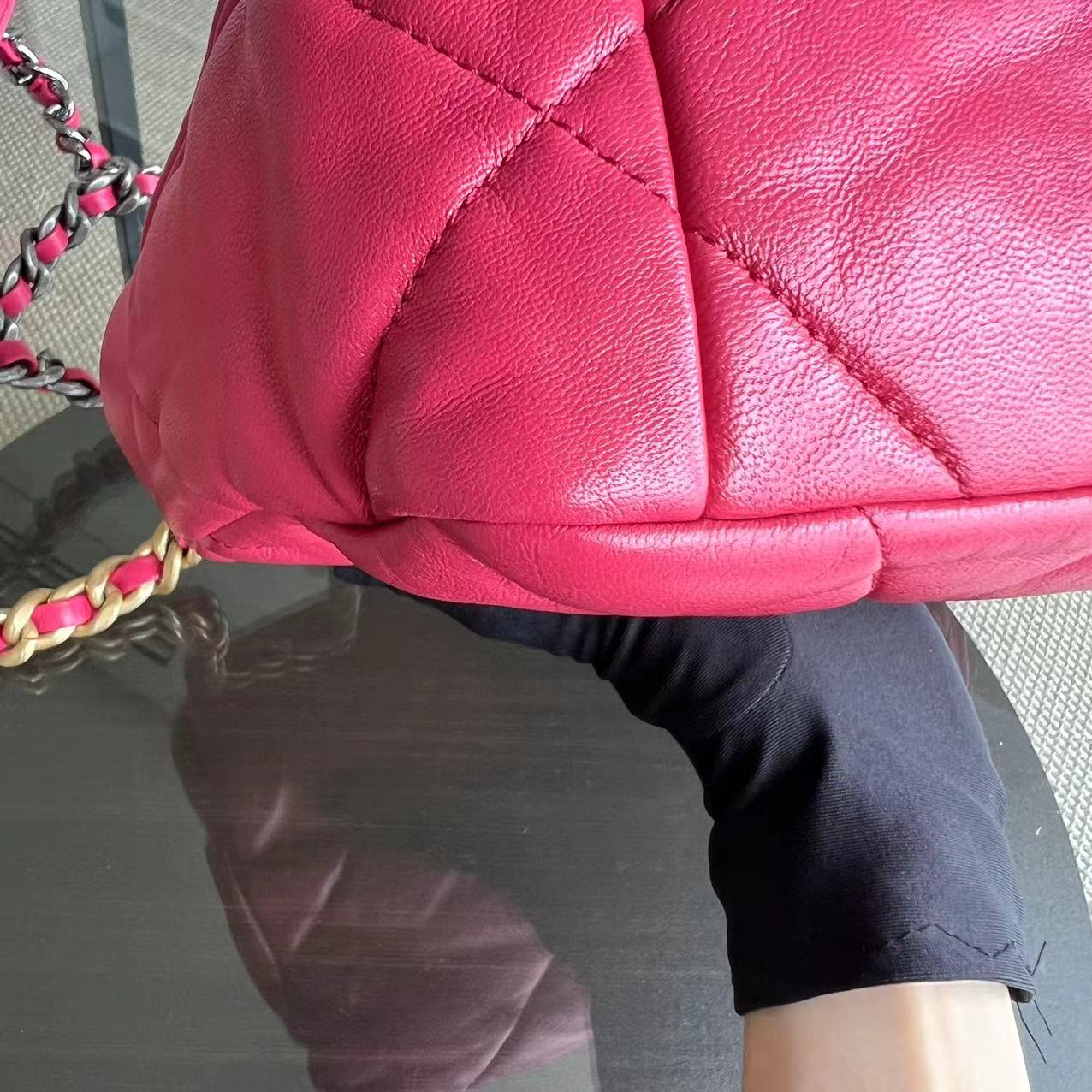 *Full Set, Receipt* Chanel 19bag C19 Goatskin Quilted Small Hot Pink Two-tone Hardware Series 29 - Best Luxury Designers