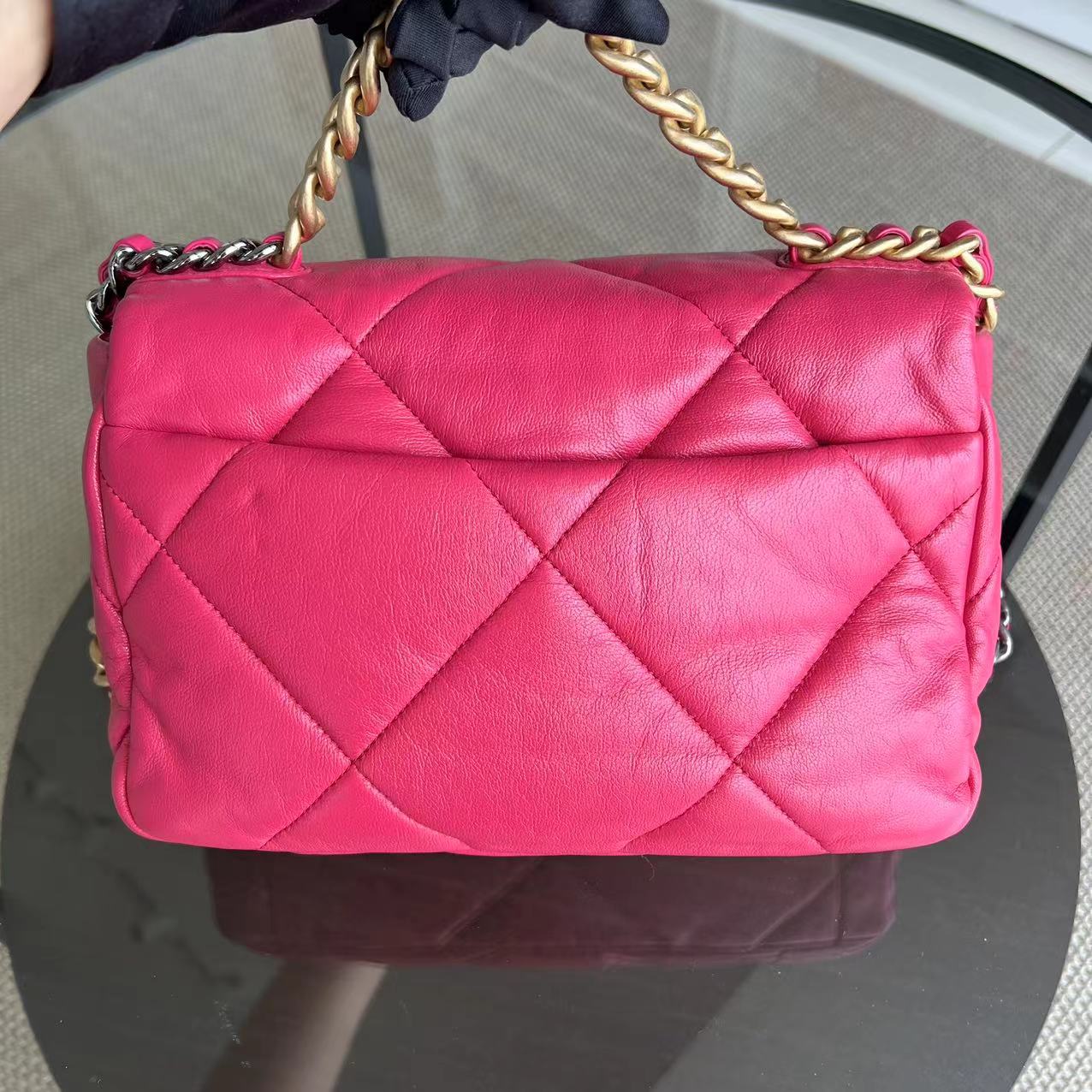 *Full Set, Receipt* Chanel 19bag C19 Goatskin Quilted Small Hot Pink Two-tone Hardware Series 29 - Best Luxury Designers