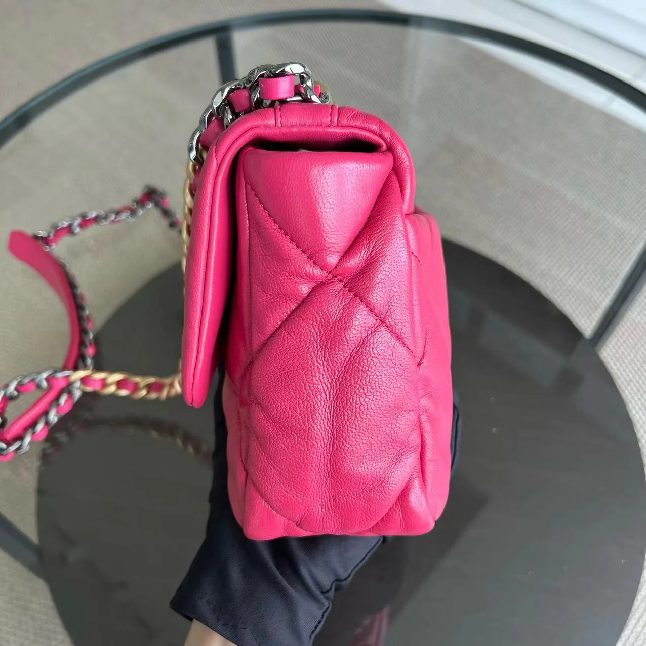 *Full Set, Receipt* Chanel 19bag C19 Goatskin Quilted Small Hot Pink Two-tone Hardware Series 29 - Best Luxury Designers