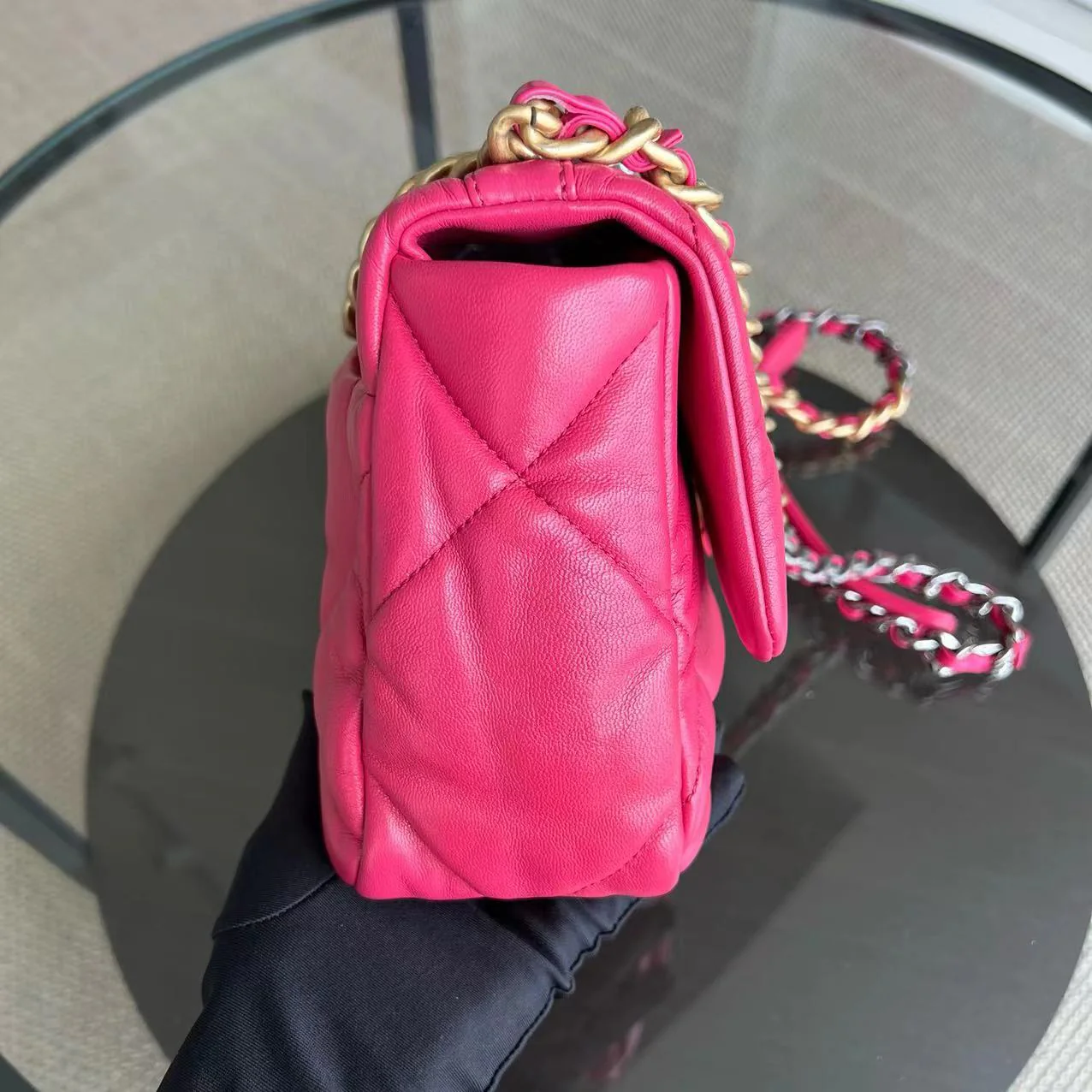 *Full Set, Receipt* Chanel 19bag C19 Goatskin Quilted Small Hot Pink Two-tone Hardware Series 29 - Best Luxury Designers