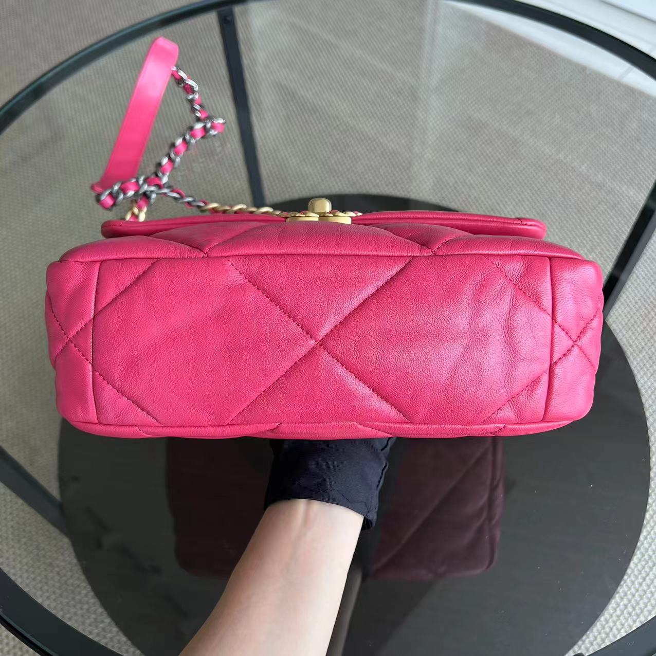 *Full Set, Receipt* Chanel 19bag C19 Goatskin Quilted Small Hot Pink Two-tone Hardware Series 29 - Best Luxury Designers