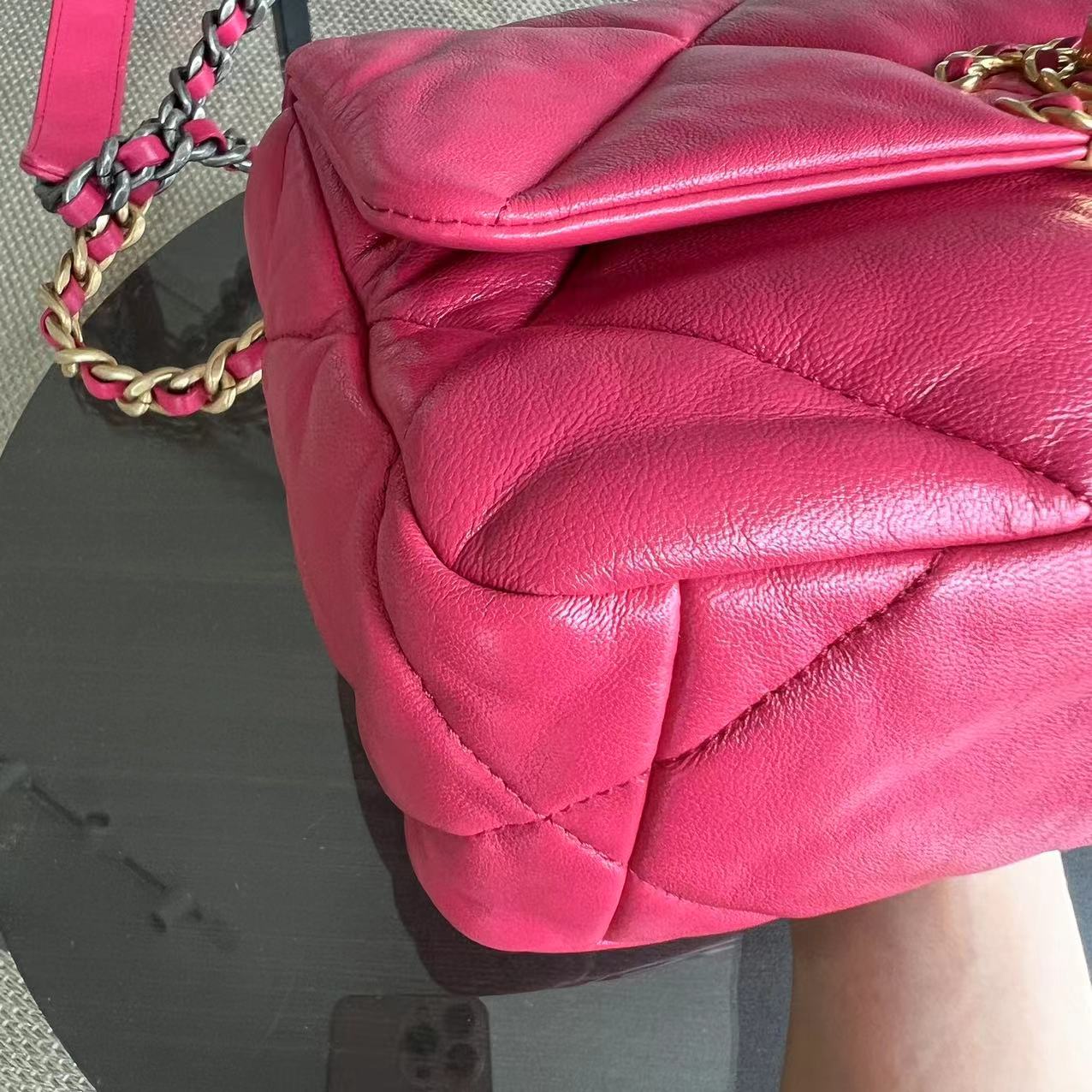 *Full Set, Receipt* Chanel 19bag C19 Goatskin Quilted Small Hot Pink Two-tone Hardware Series 29 - Best Luxury Designers