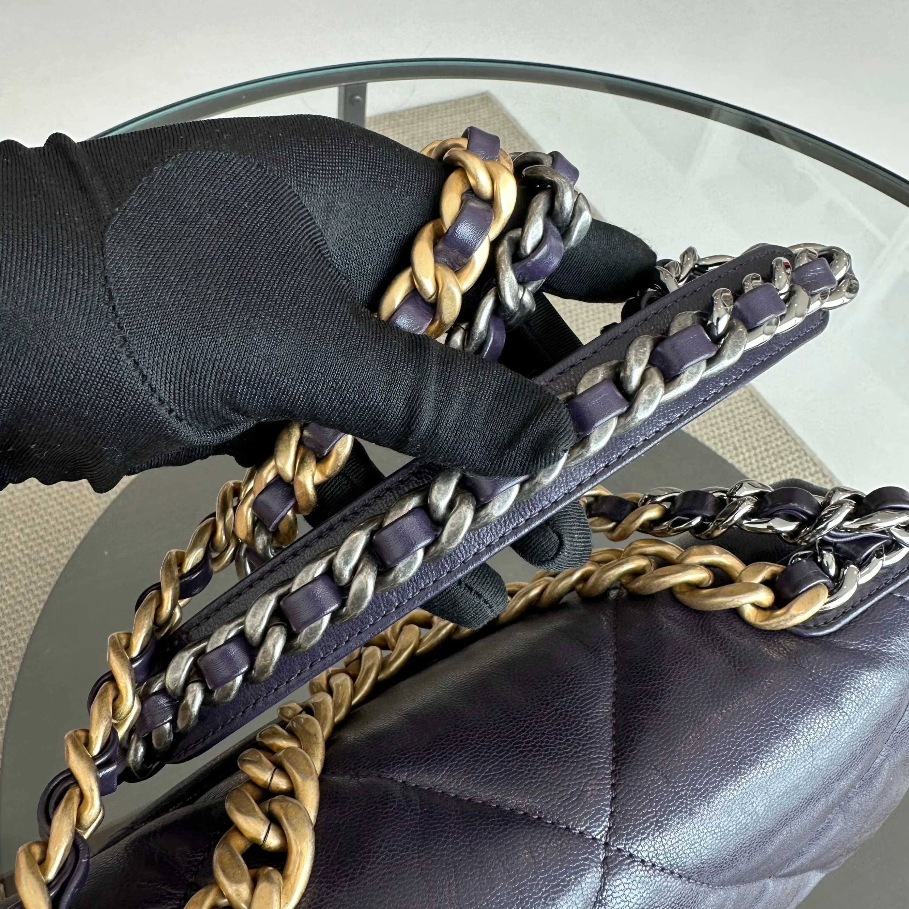 *Full Set, Receipt* Chanel C19 Small 19 Bag Goatskin Dark Purple 3-Tone 19Bag GHW No 30 - Best Luxury Designers