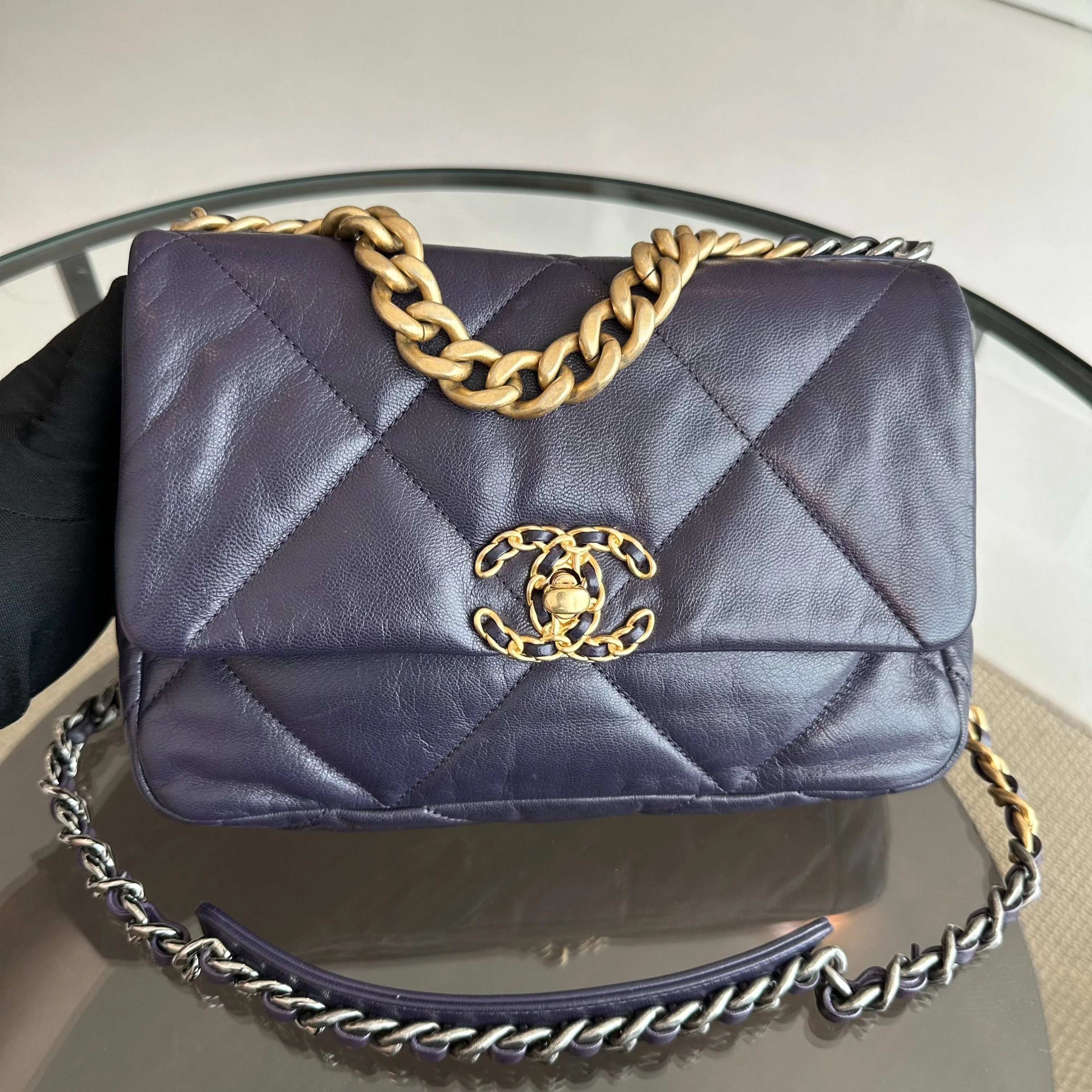 *Full Set, Receipt* Chanel C19 Small 19 Bag Goatskin Dark Purple 3-Tone 19Bag GHW No 30 - Best Luxury Designers