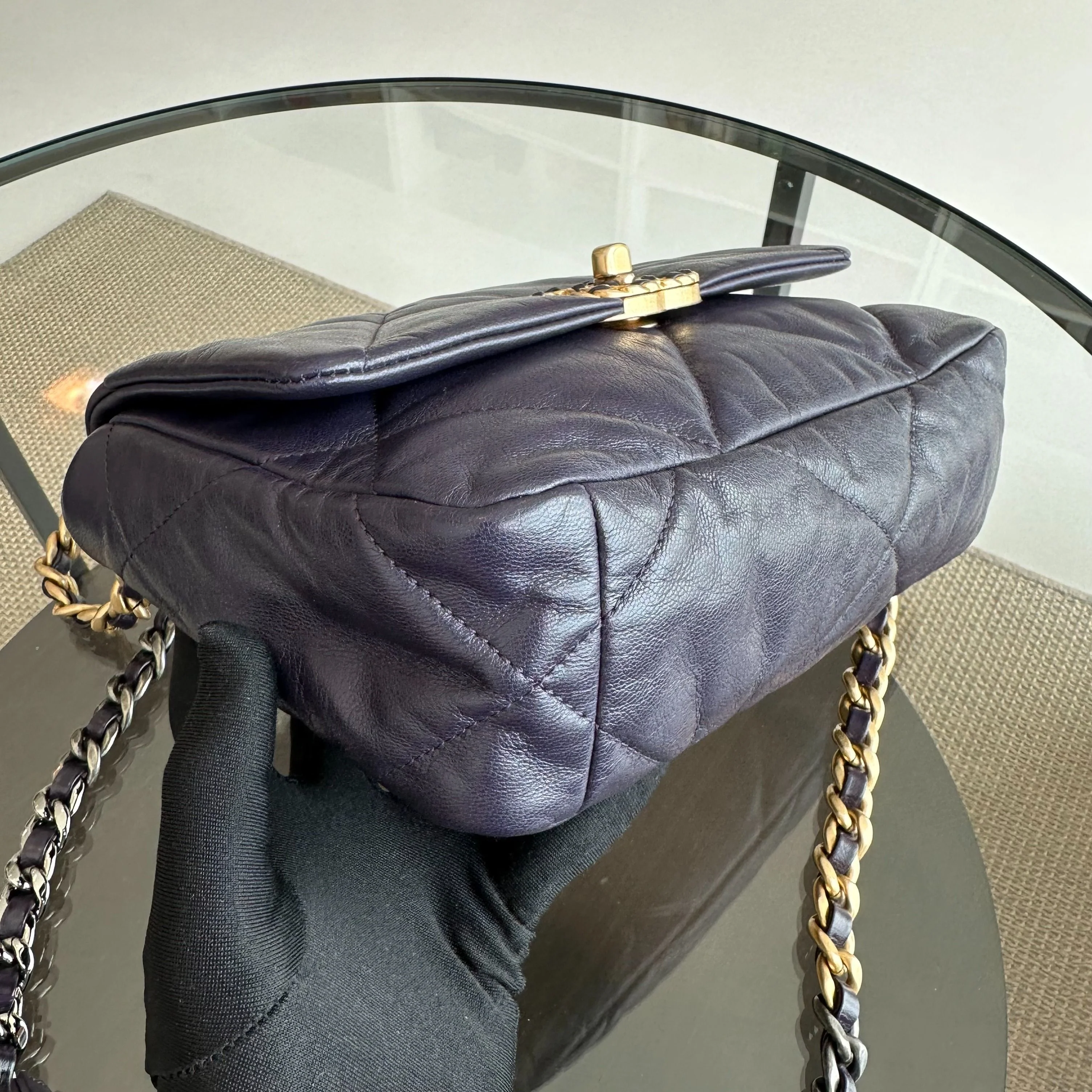*Full Set, Receipt* Chanel C19 Small 19 Bag Goatskin Dark Purple 3-Tone 19Bag GHW No 30 - Best Luxury Designers