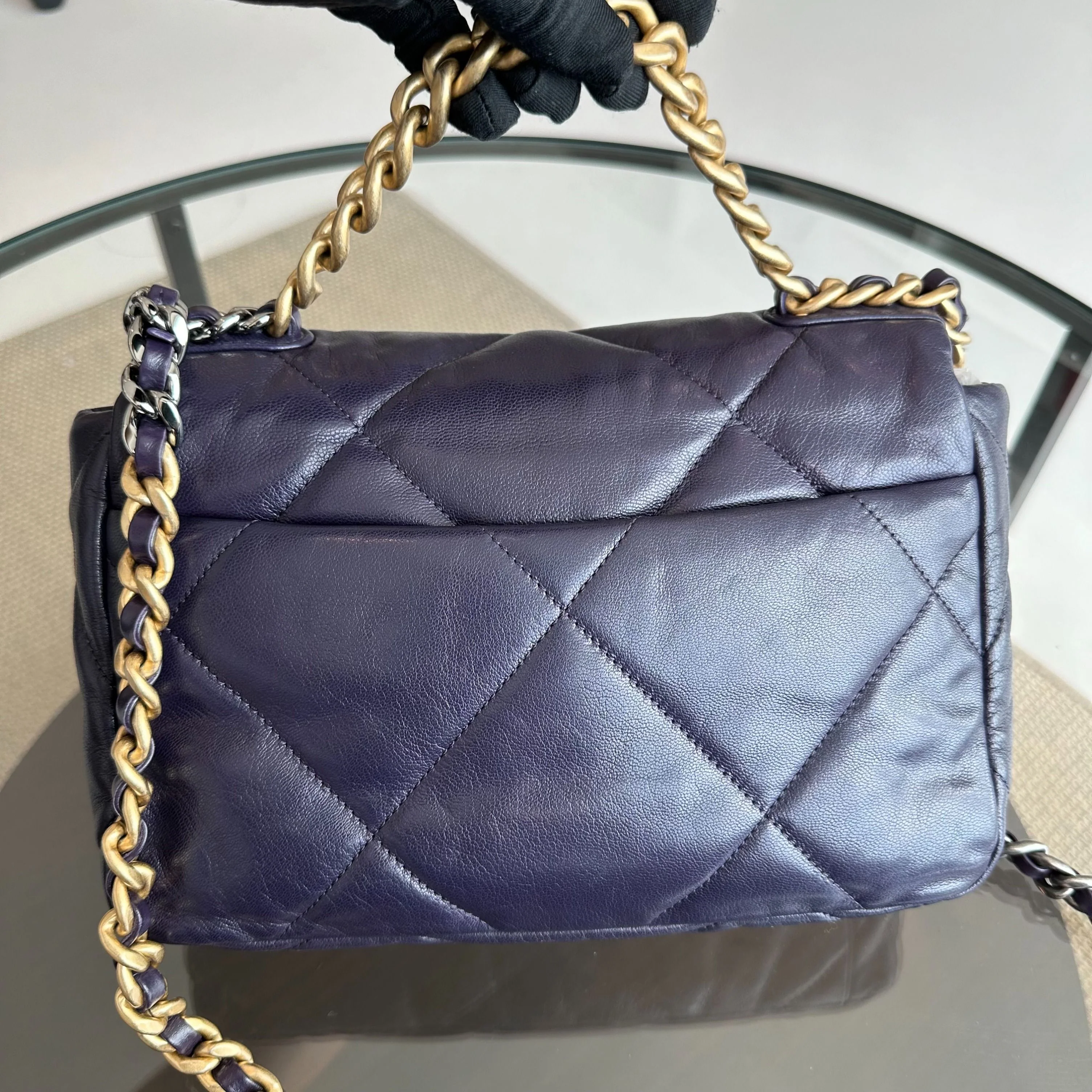 *Full Set, Receipt* Chanel C19 Small 19 Bag Goatskin Dark Purple 3-Tone 19Bag GHW No 30 - Best Luxury Designers