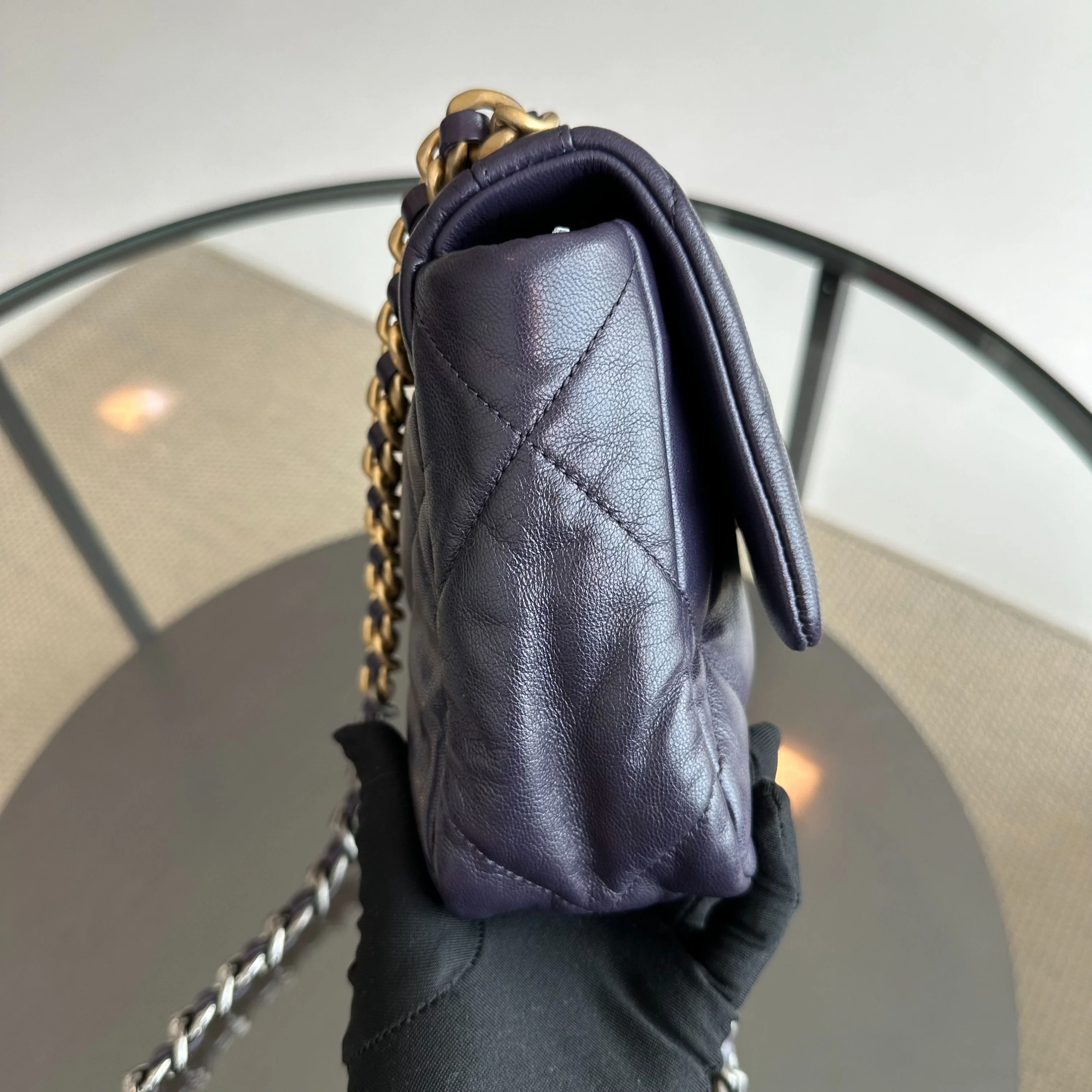*Full Set, Receipt* Chanel C19 Small 19 Bag Goatskin Dark Purple 3-Tone 19Bag GHW No 30 - Best Luxury Designers