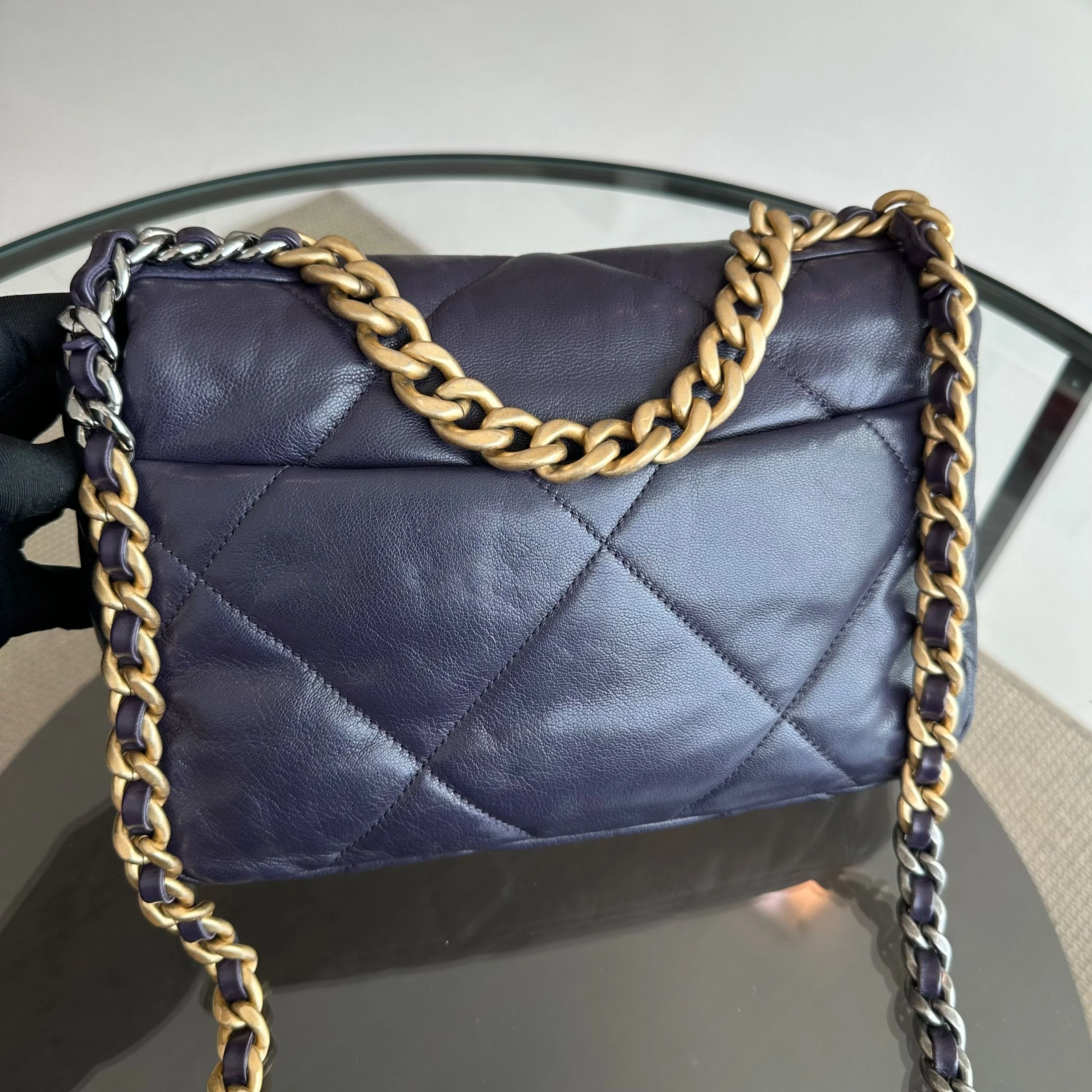 *Full Set, Receipt* Chanel C19 Small 19 Bag Goatskin Dark Purple 3-Tone 19Bag GHW No 30 - Best Luxury Designers