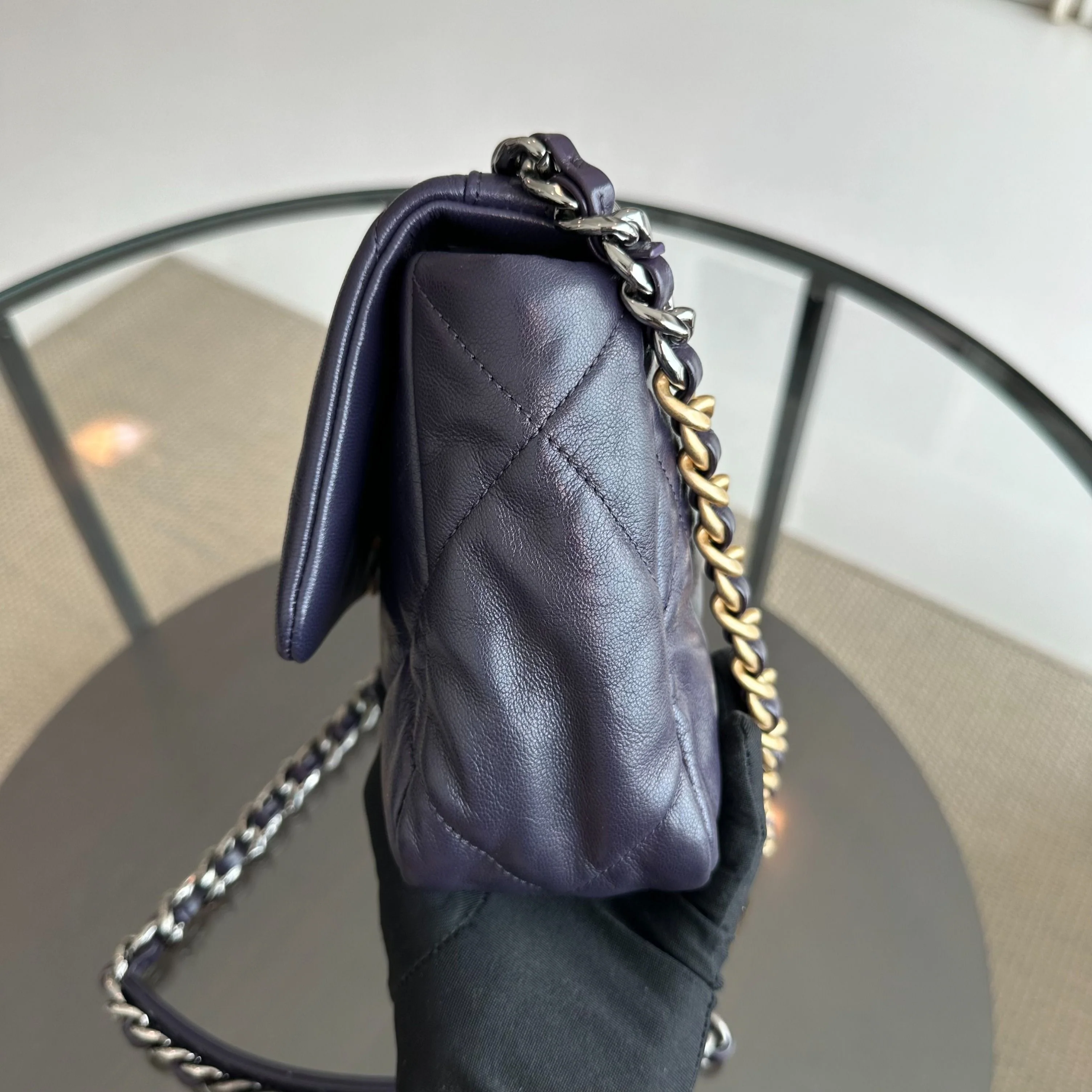 *Full Set, Receipt* Chanel C19 Small 19 Bag Goatskin Dark Purple 3-Tone 19Bag GHW No 30 - Best Luxury Designers
