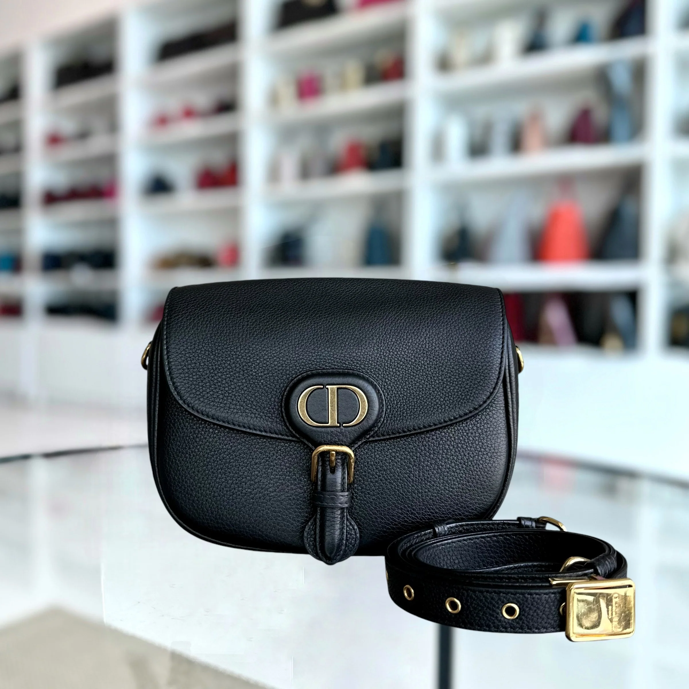 *Full Set, Receipt* Dior Bobby Medium Grained Calfskin Black Golden Hardware - Best Luxury Designers