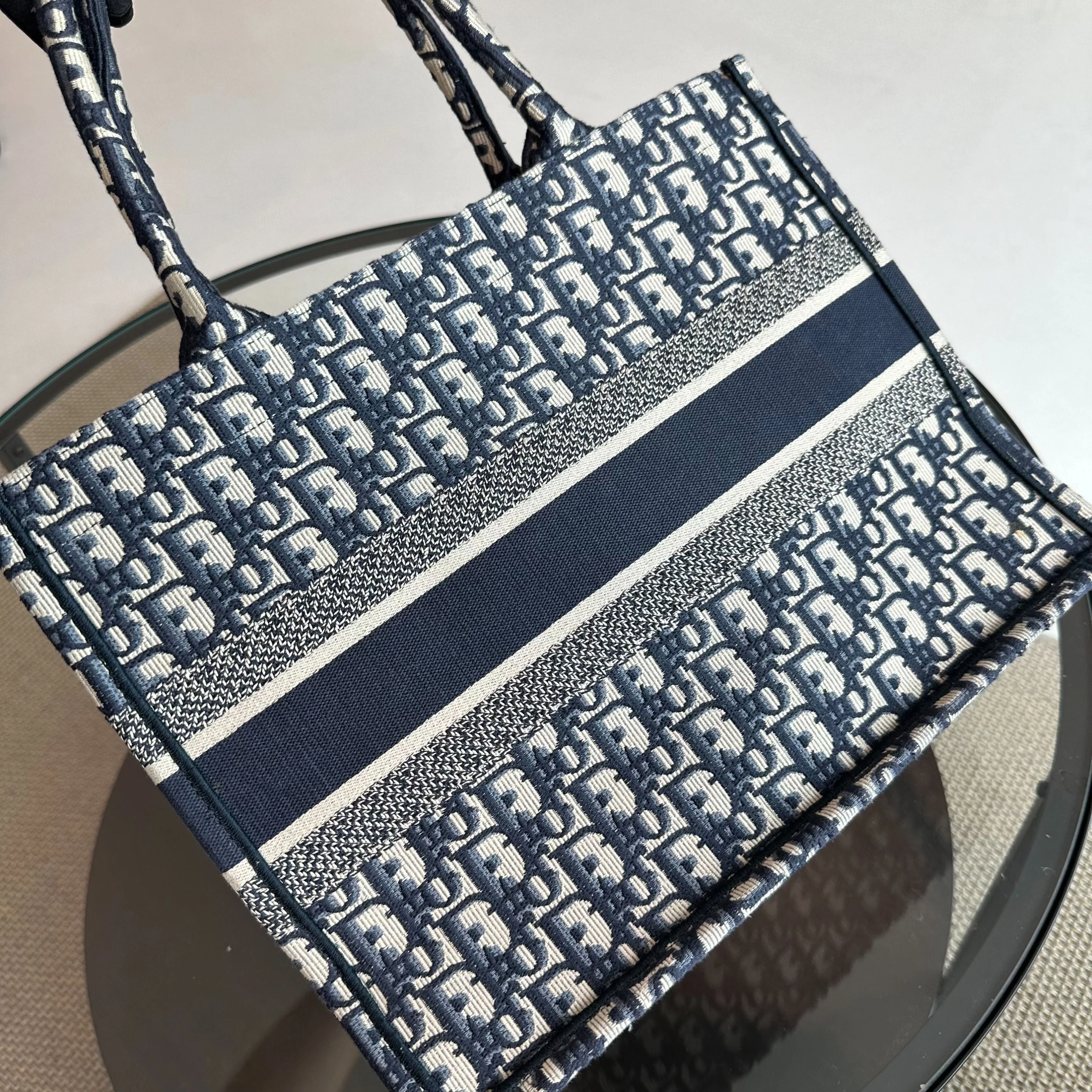 *Full Set, Receipt* Dior Book Tote Medium Oblique Canvas Blue - Best Luxury Designers