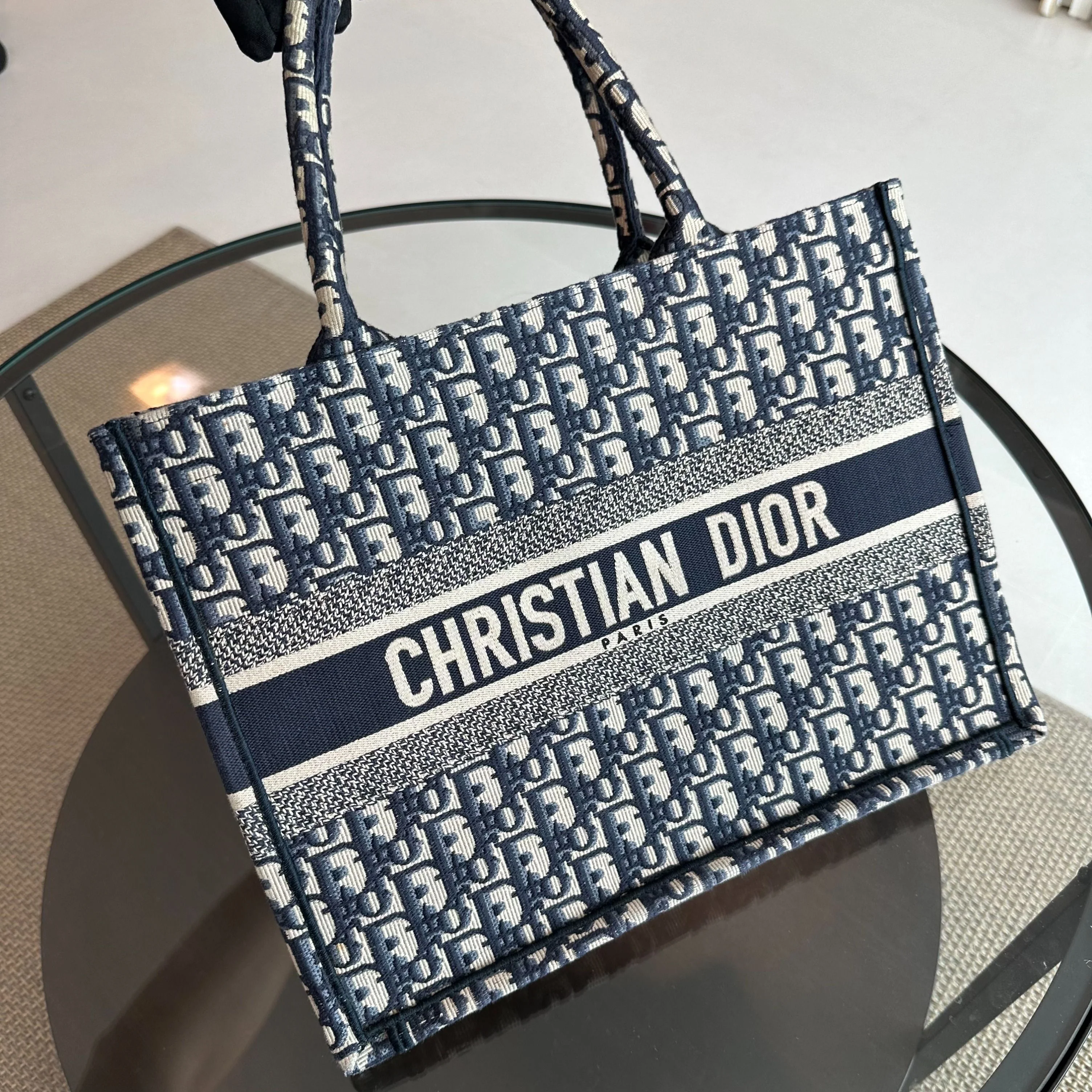 *Full Set, Receipt* Dior Book Tote Medium Oblique Canvas Blue - Best Luxury Designers