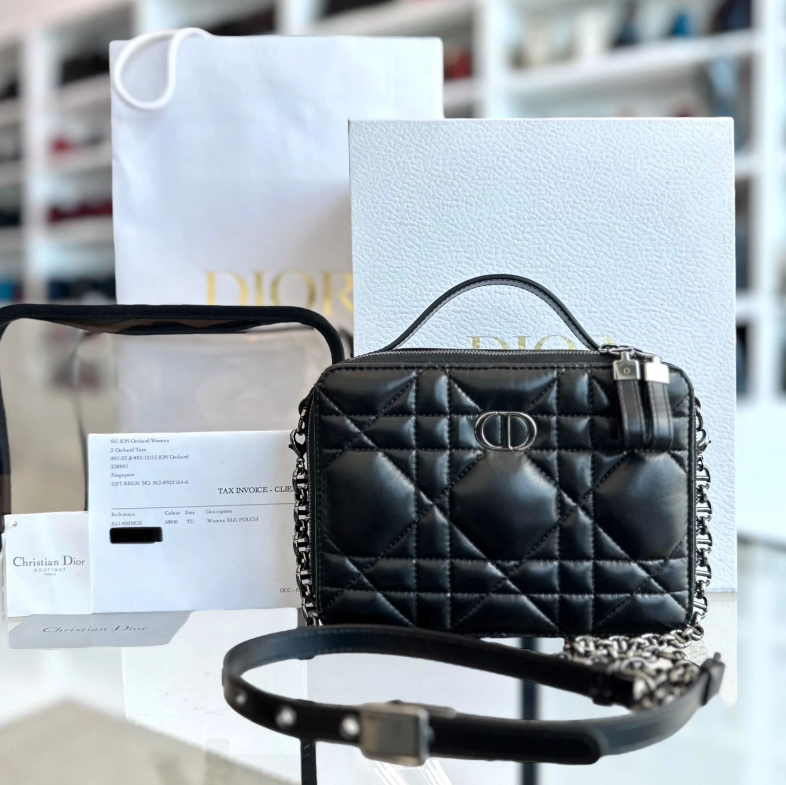 *Full Set, Receipt* Dior Caro Box Cannage Lambskin Black SHW - Best Luxury Designers