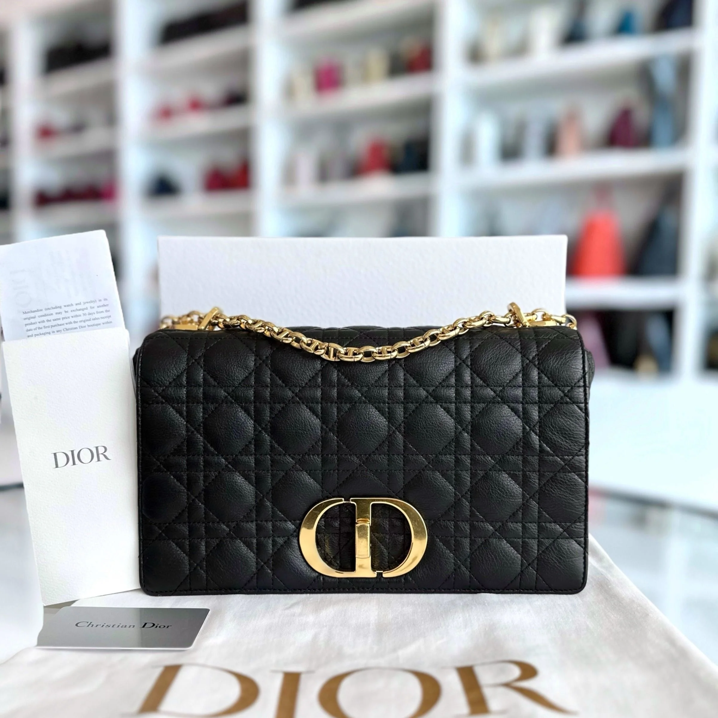 *Full Set, Receipt* Dior Caro Large Cannage Calfskin Black GHW - Best Luxury Designers