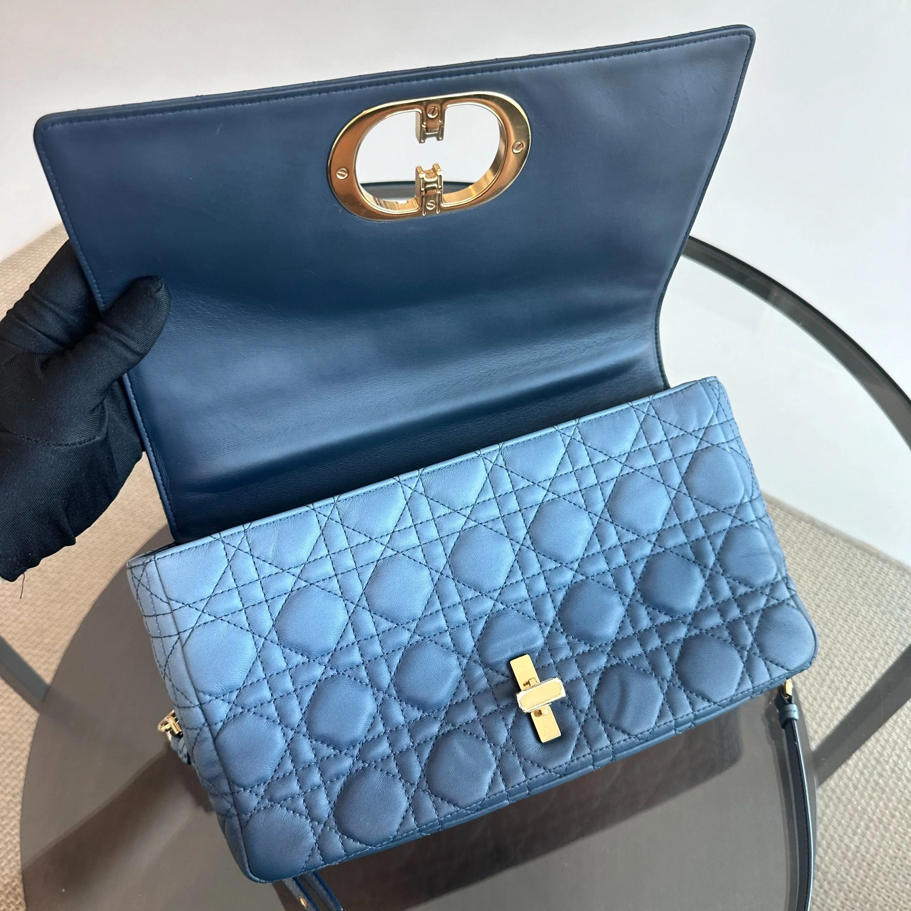 *Full Set Receipt* Dior Caro Large Flap Calfskin Gradient Blue GHW - Best Luxury Designers