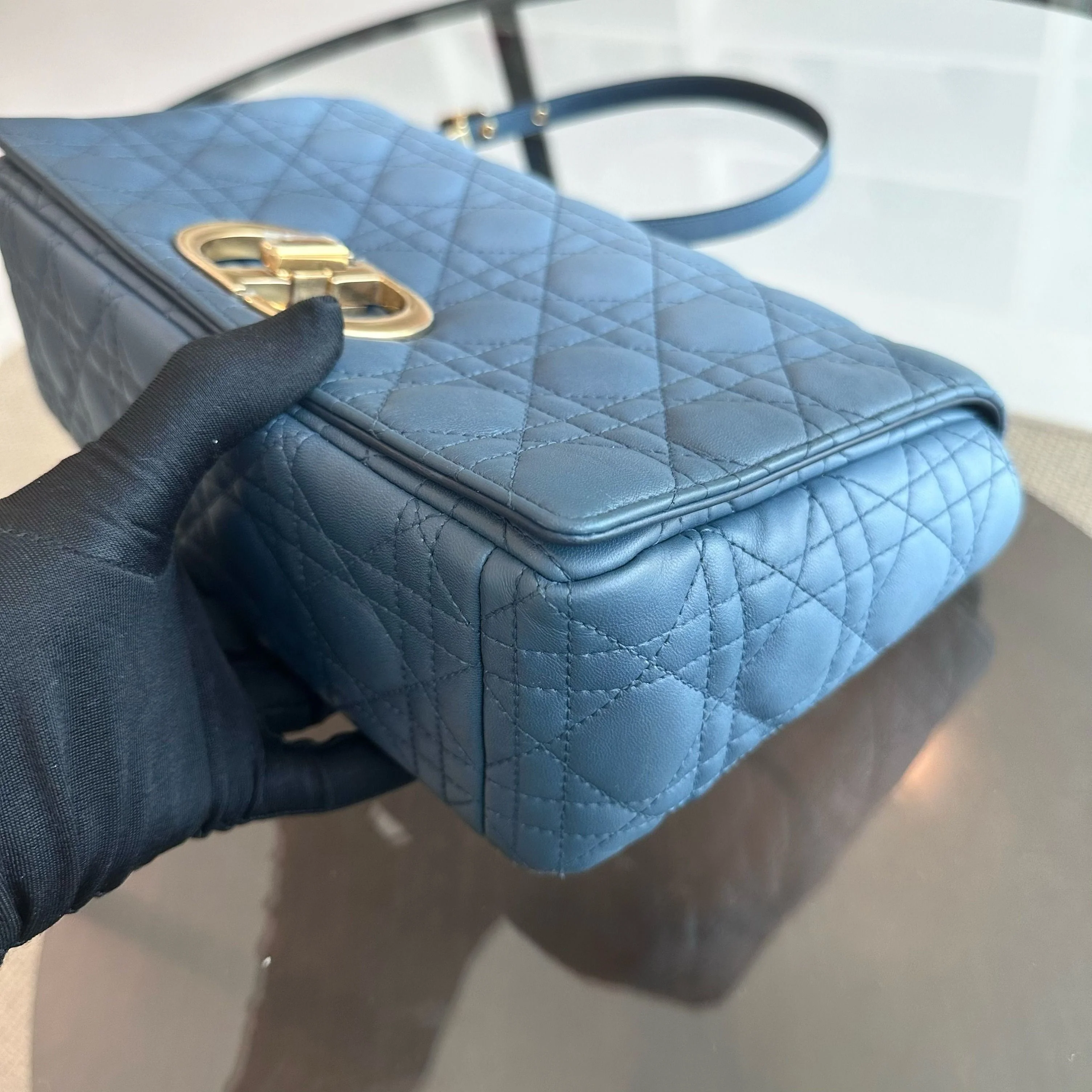 *Full Set Receipt* Dior Caro Large Flap Calfskin Gradient Blue GHW - Best Luxury Designers