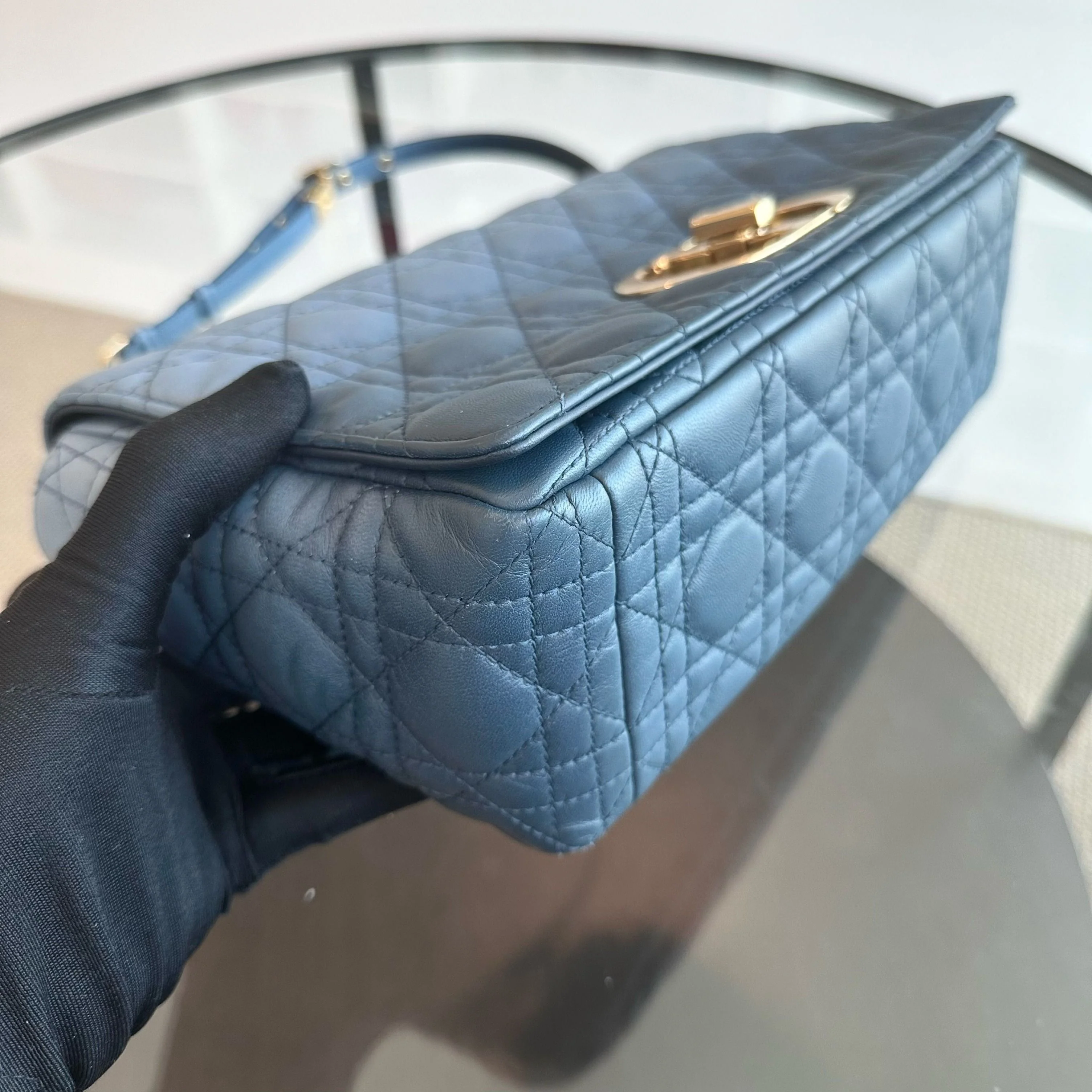 *Full Set Receipt* Dior Caro Large Flap Calfskin Gradient Blue GHW - Best Luxury Designers