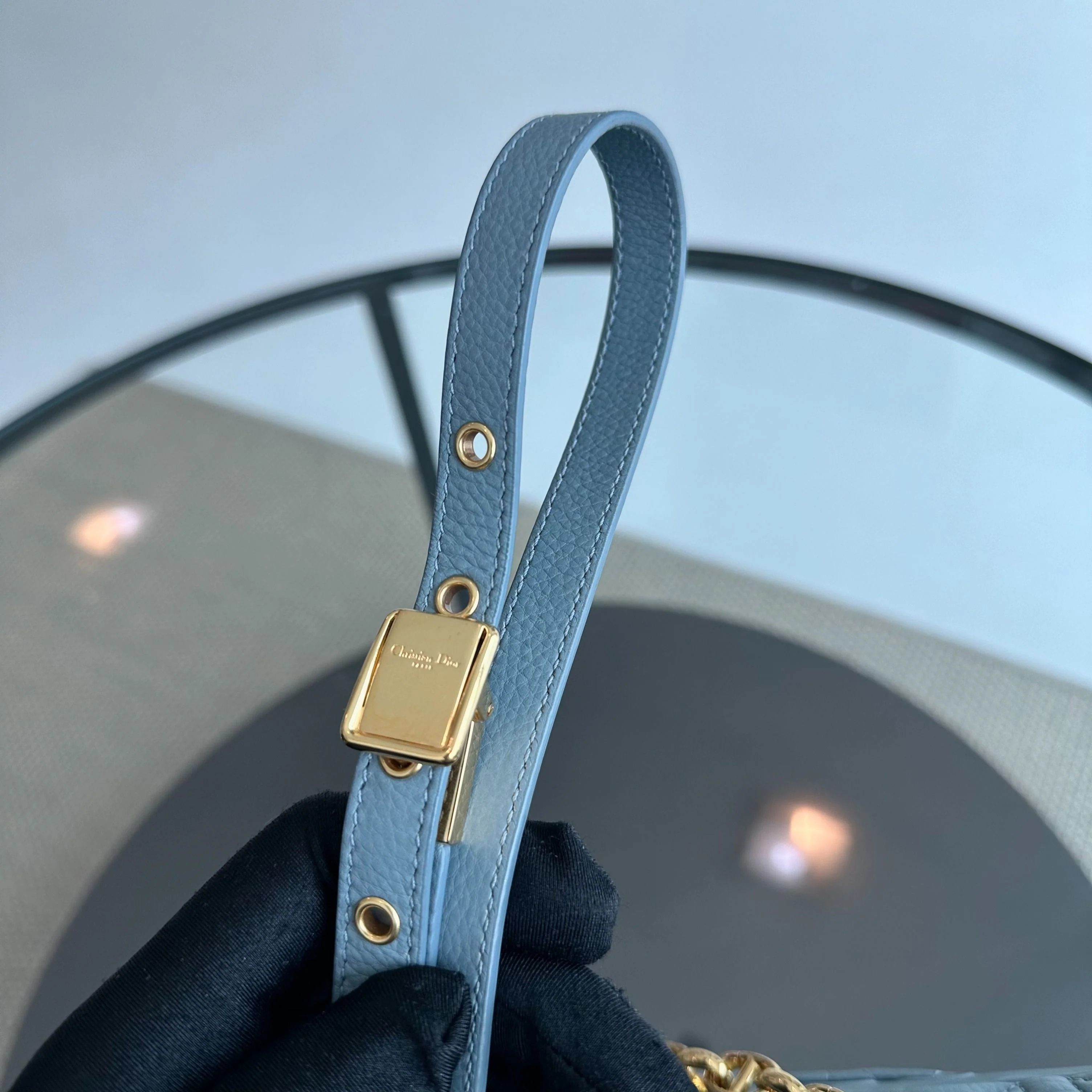 *Full Set, Receipt* Dior Caro Medium Calfskin Flap Haze Blue GHW - Best Luxury Designers