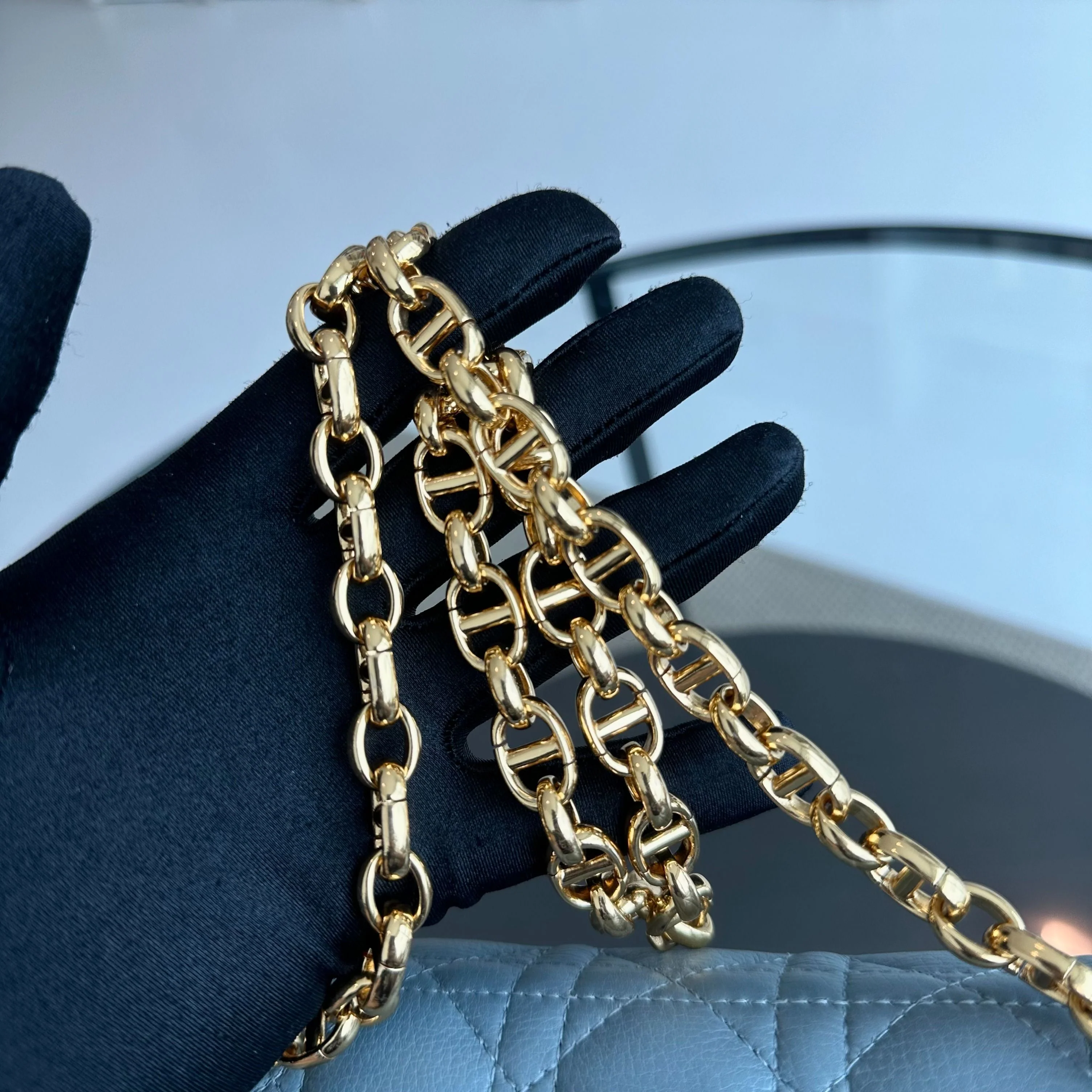 *Full Set, Receipt* Dior Caro Medium Calfskin Flap Haze Blue GHW - Best Luxury Designers