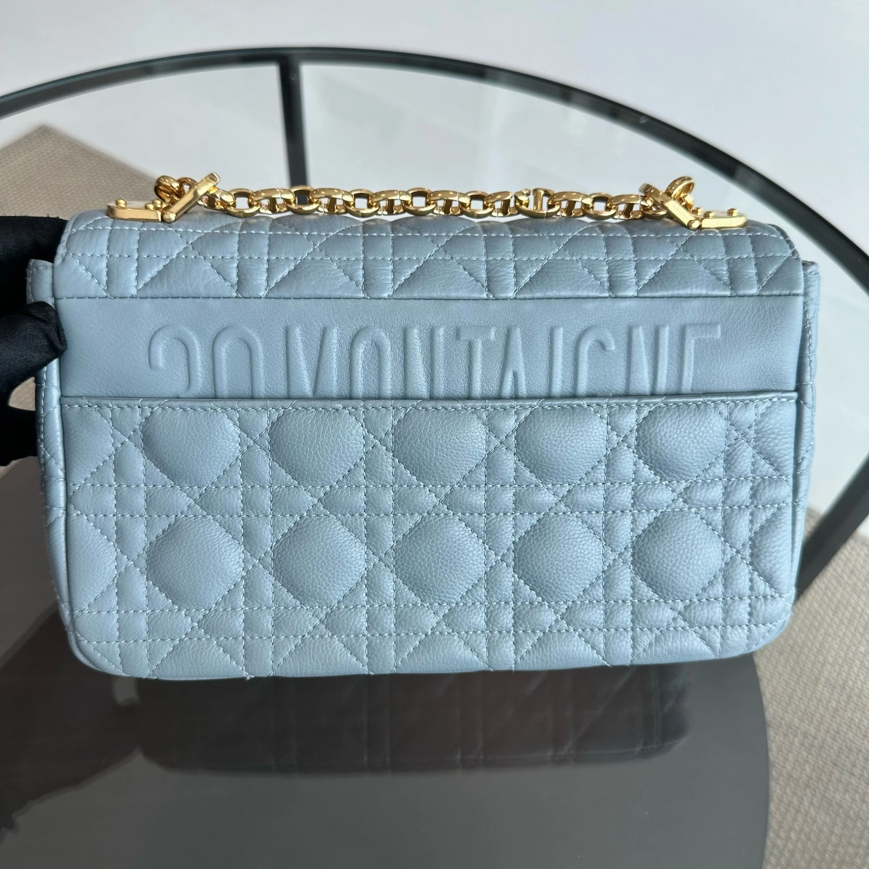 *Full Set, Receipt* Dior Caro Medium Calfskin Flap Haze Blue GHW - Best Luxury Designers