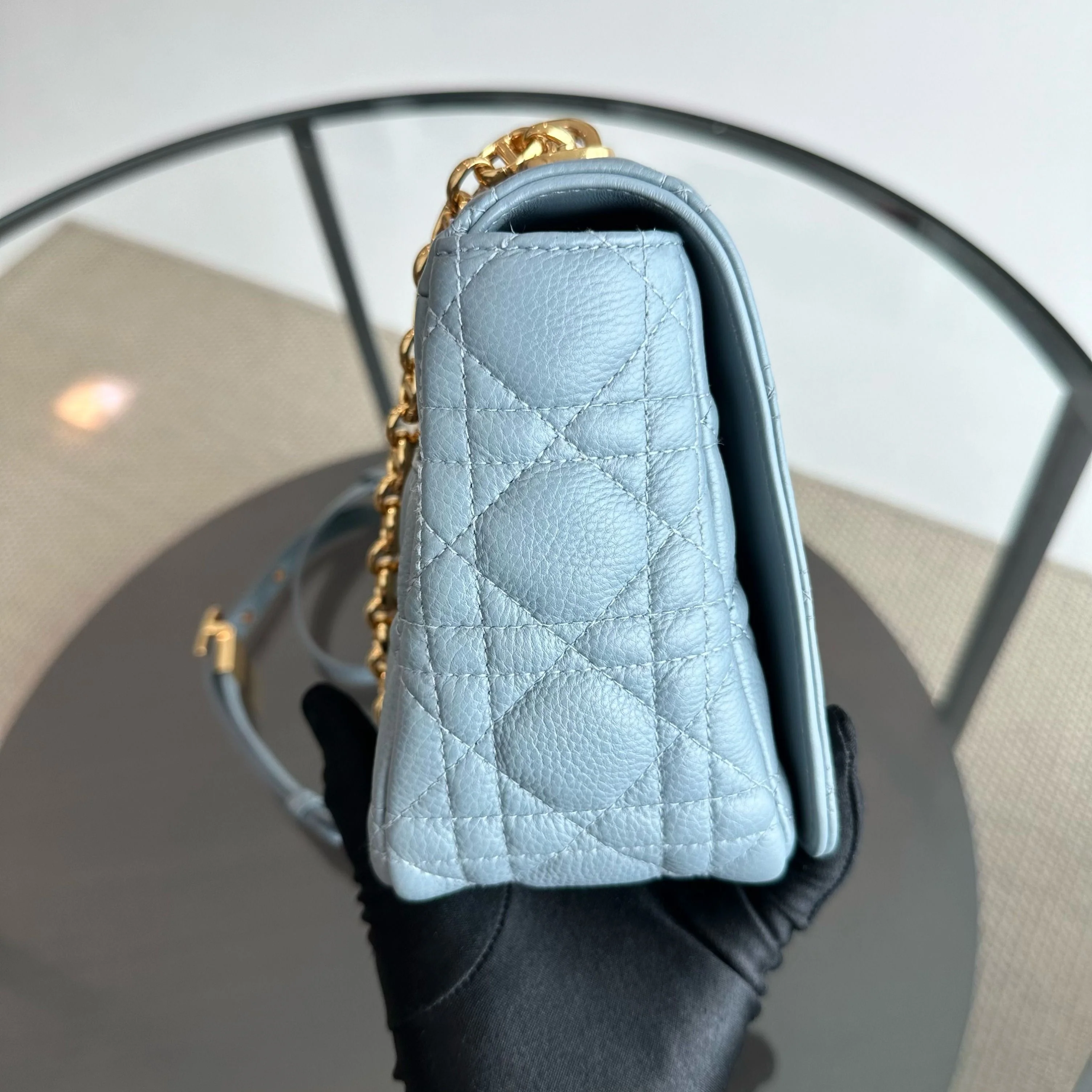 *Full Set, Receipt* Dior Caro Medium Calfskin Flap Haze Blue GHW - Best Luxury Designers