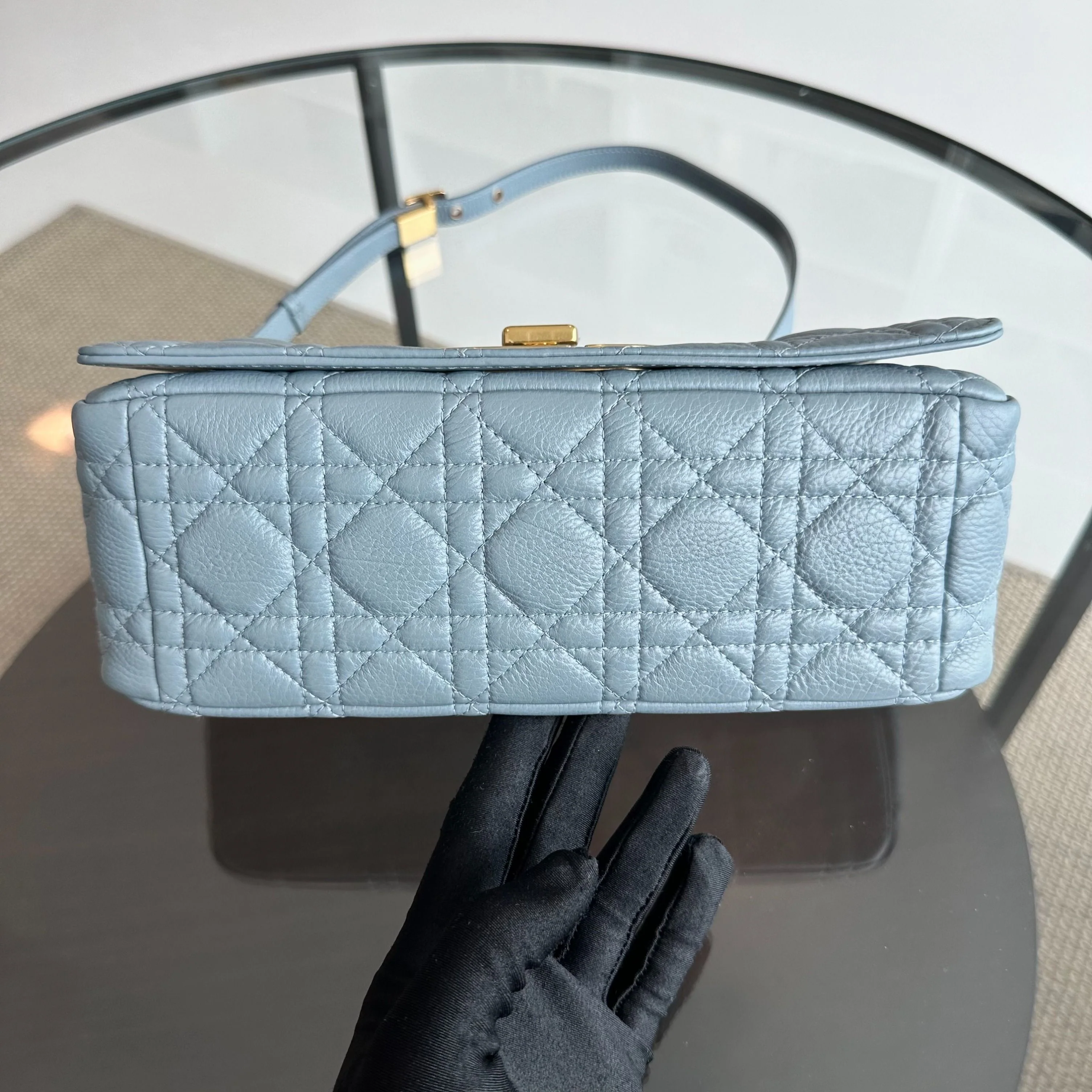 *Full Set, Receipt* Dior Caro Medium Calfskin Flap Haze Blue GHW - Best Luxury Designers